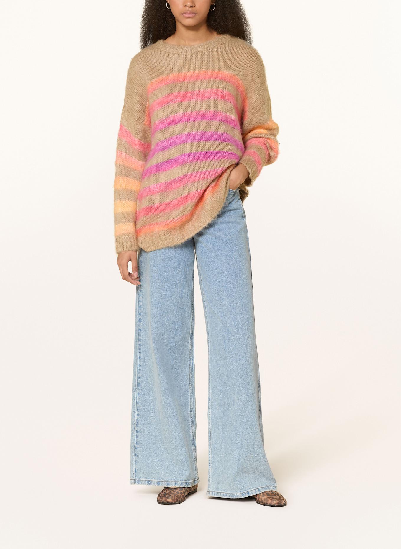 miss goodlife Oversized-Pullover mit Alpaka: HELLBRAUN / LILA / ROSA