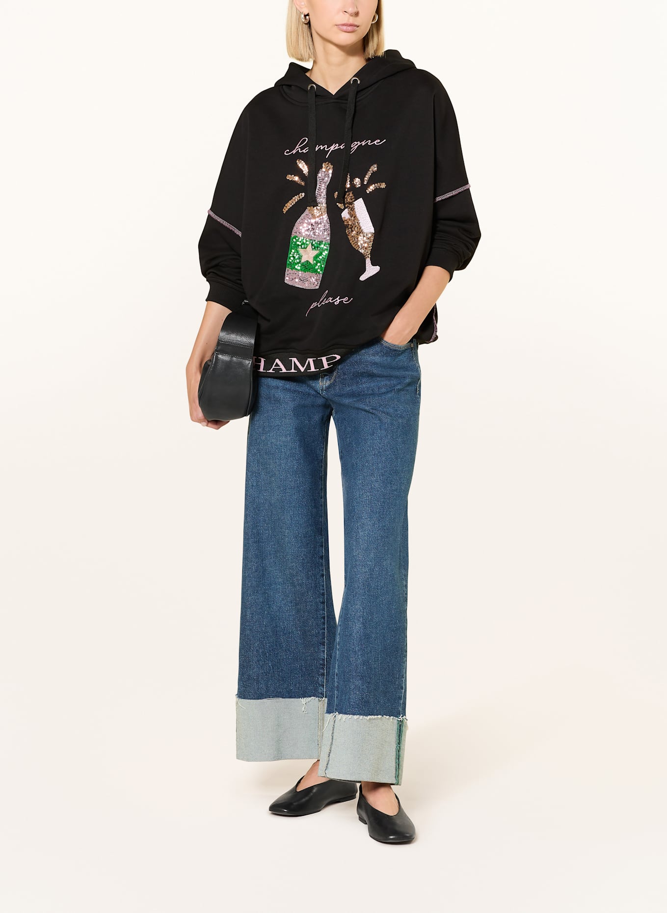 miss goodlife Hoodie mit Pailletten: SCHWARZ