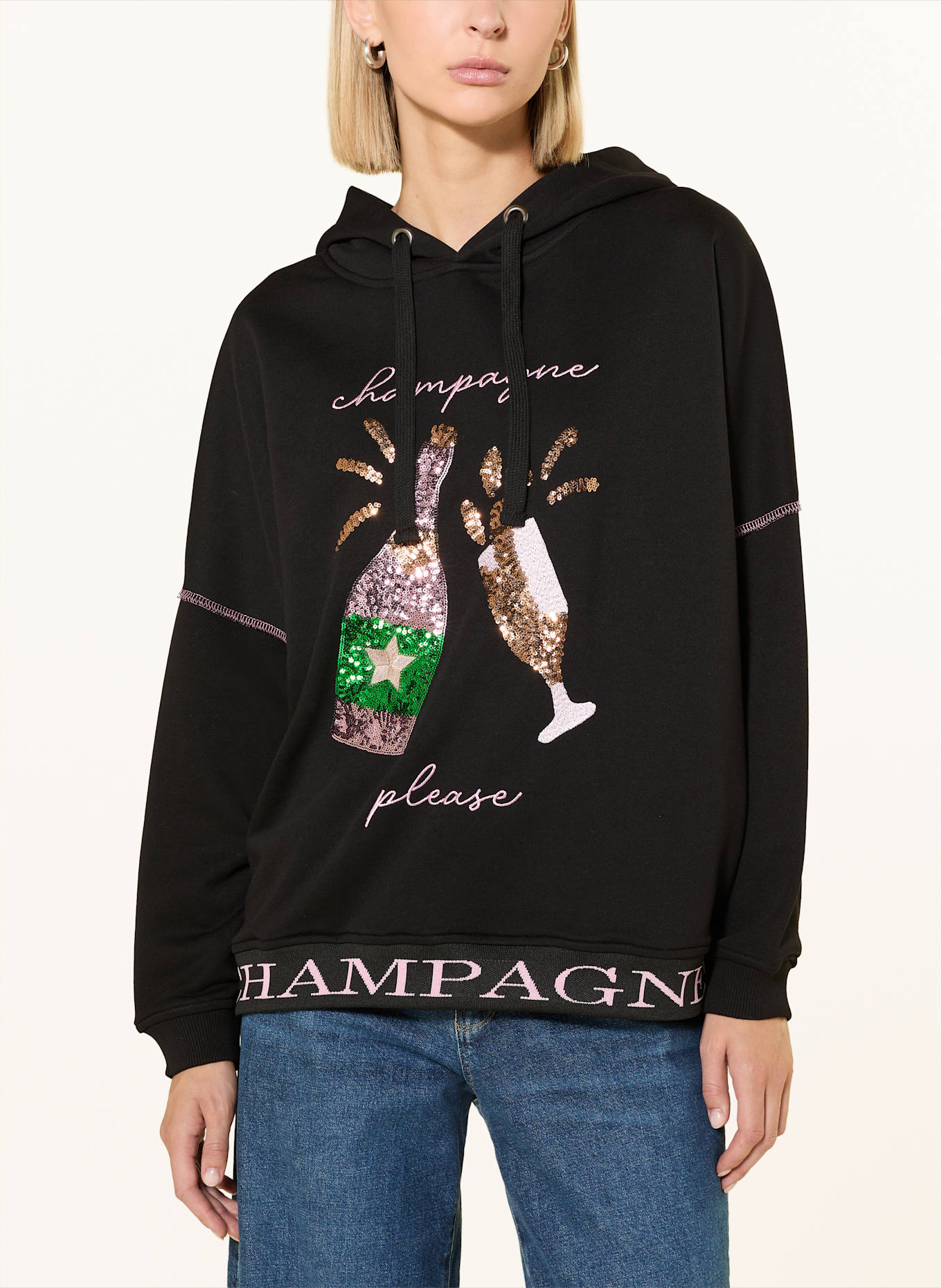 miss goodlife Hoodie mit Pailletten: SCHWARZ