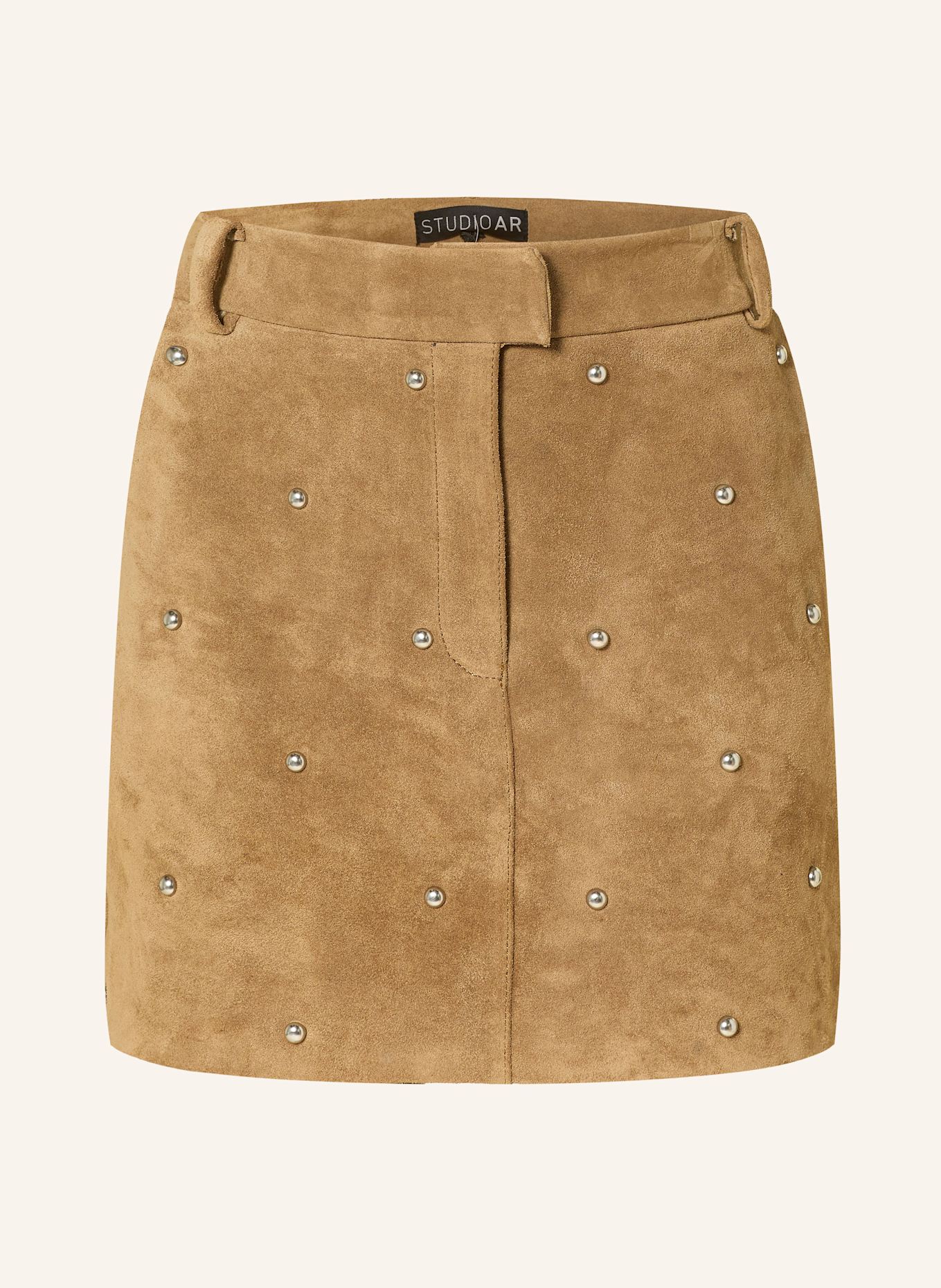 STUDIO AR Spódnica skórzana z ćwiekami: CAMELOWY