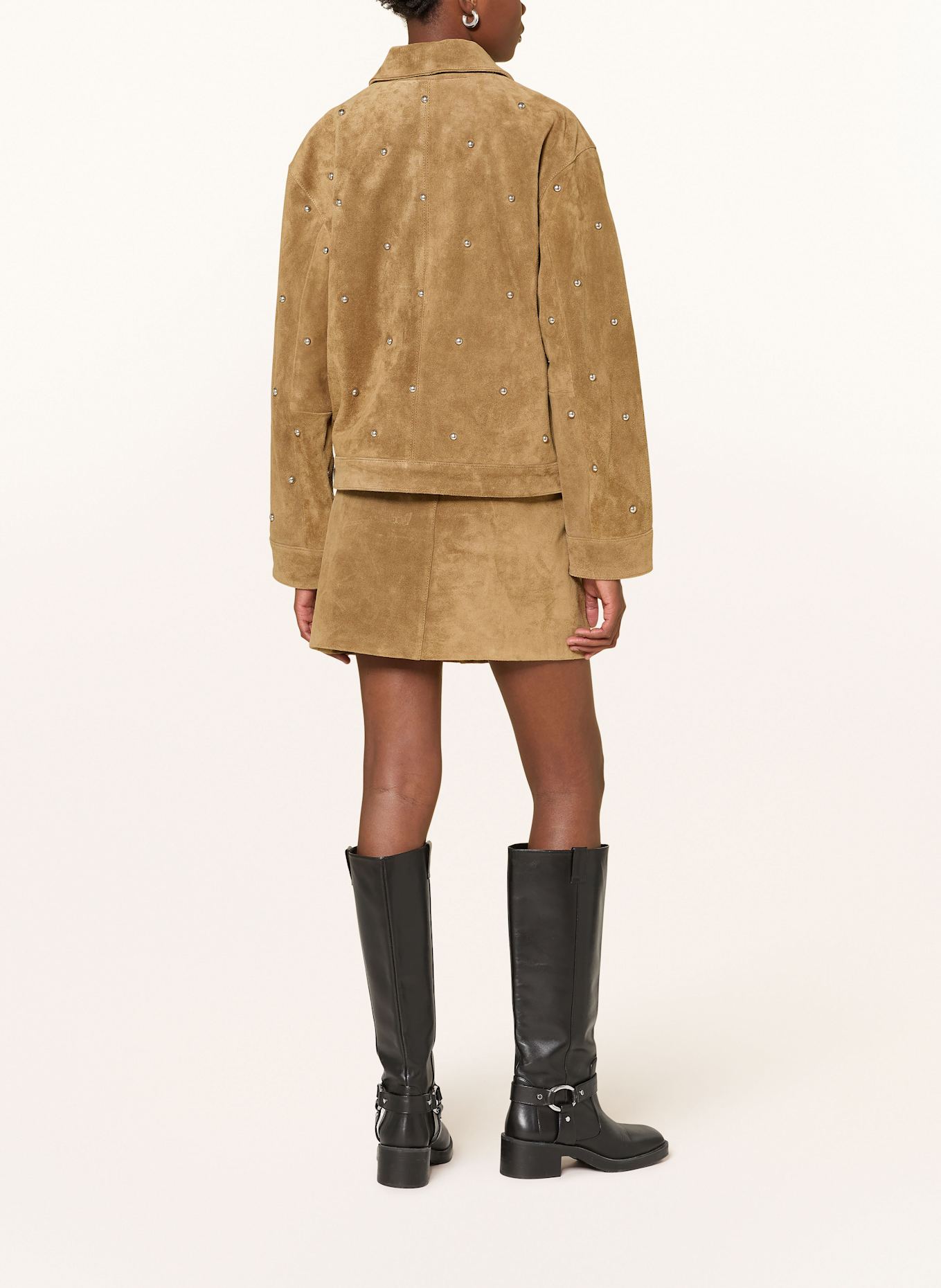 STUDIO AR Spódnica skórzana z ćwiekami: CAMELOWY