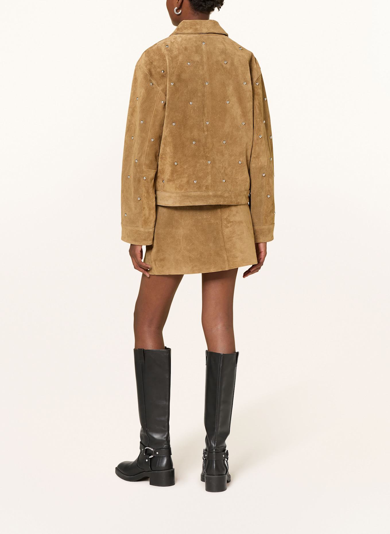 STUDIO AR Lederjacke TINA mit Nieten: CAMEL / SILBER