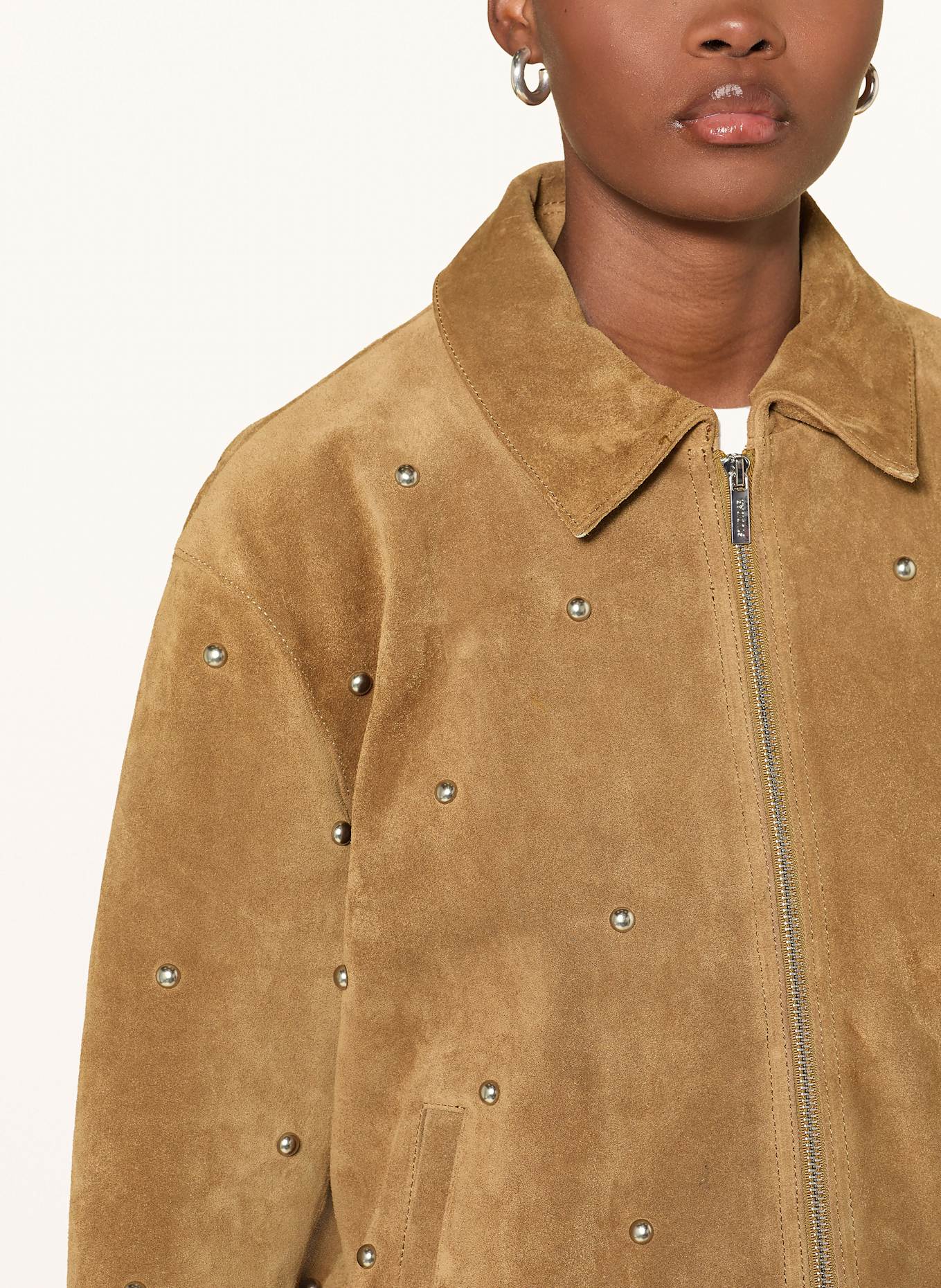STUDIO AR Lederjacke TINA mit Nieten: CAMEL / SILBER