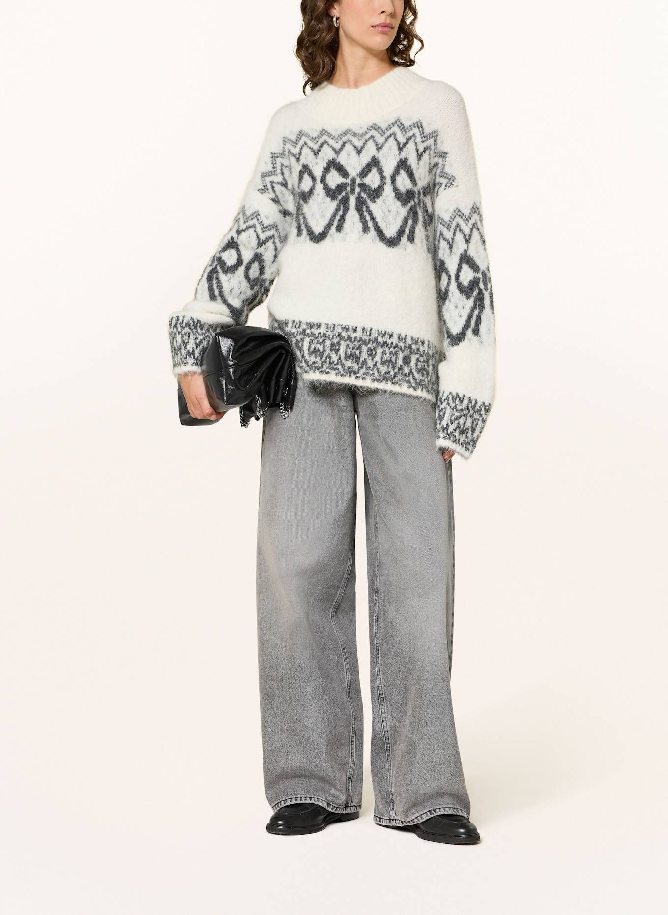 MRS & HUGS Sweater with alpaca: ECRU / DARK GRAY