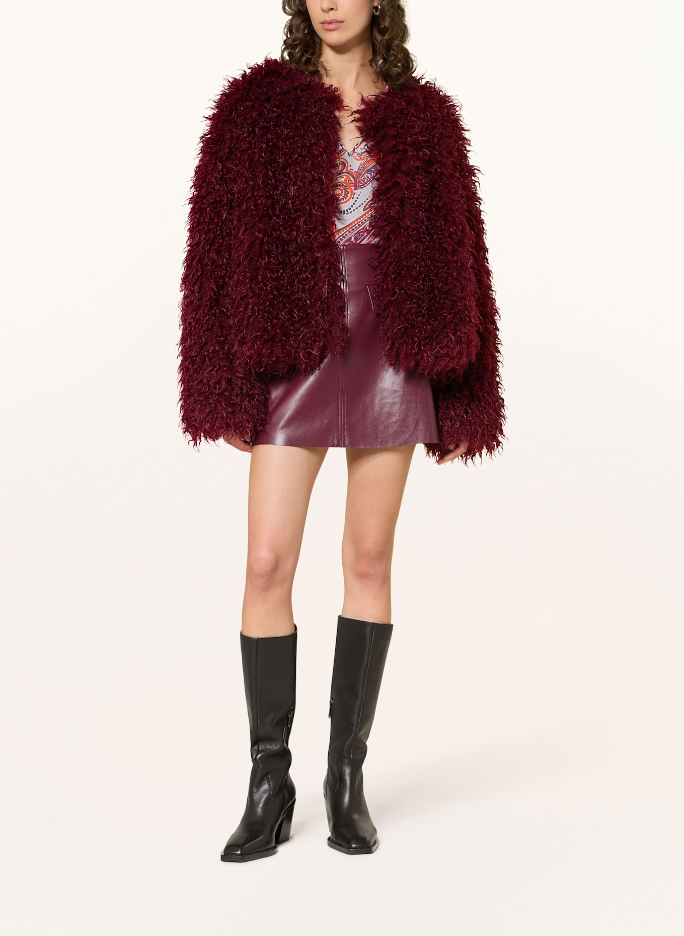 MRS & HUGS faux fur jacket: DARK RED