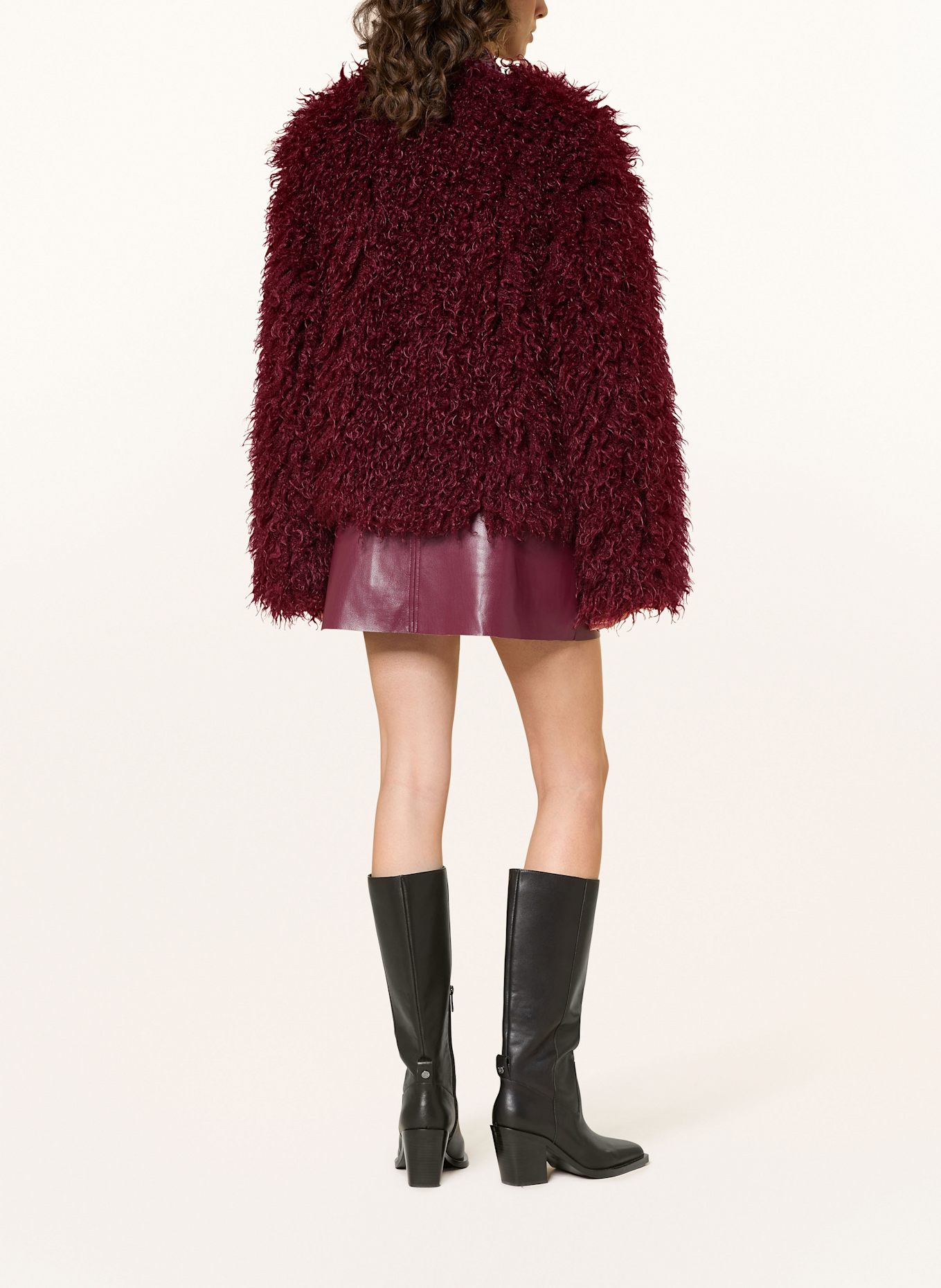 MRS & HUGS faux fur jacket: DARK RED