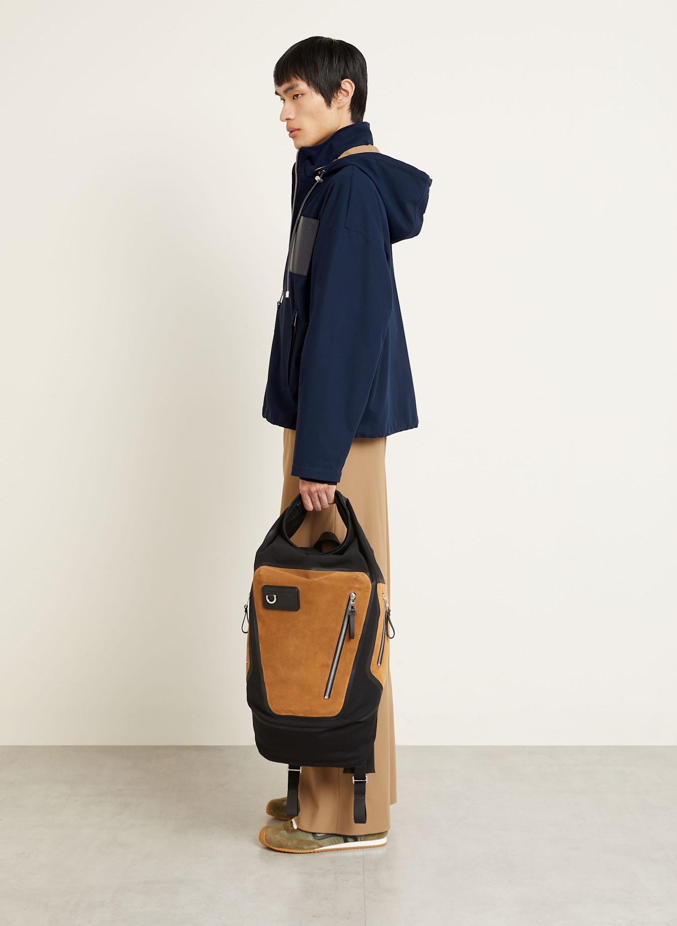 LOEWE Jacke mit abnehmbarer Kapuze: DUNKELBLAU / BEIGE