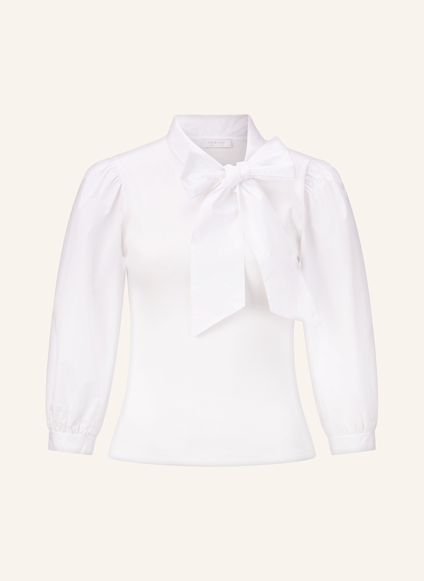 Rich & Royal Schluppenbluse im Materialmix mit 3/4-Arm: WEISS