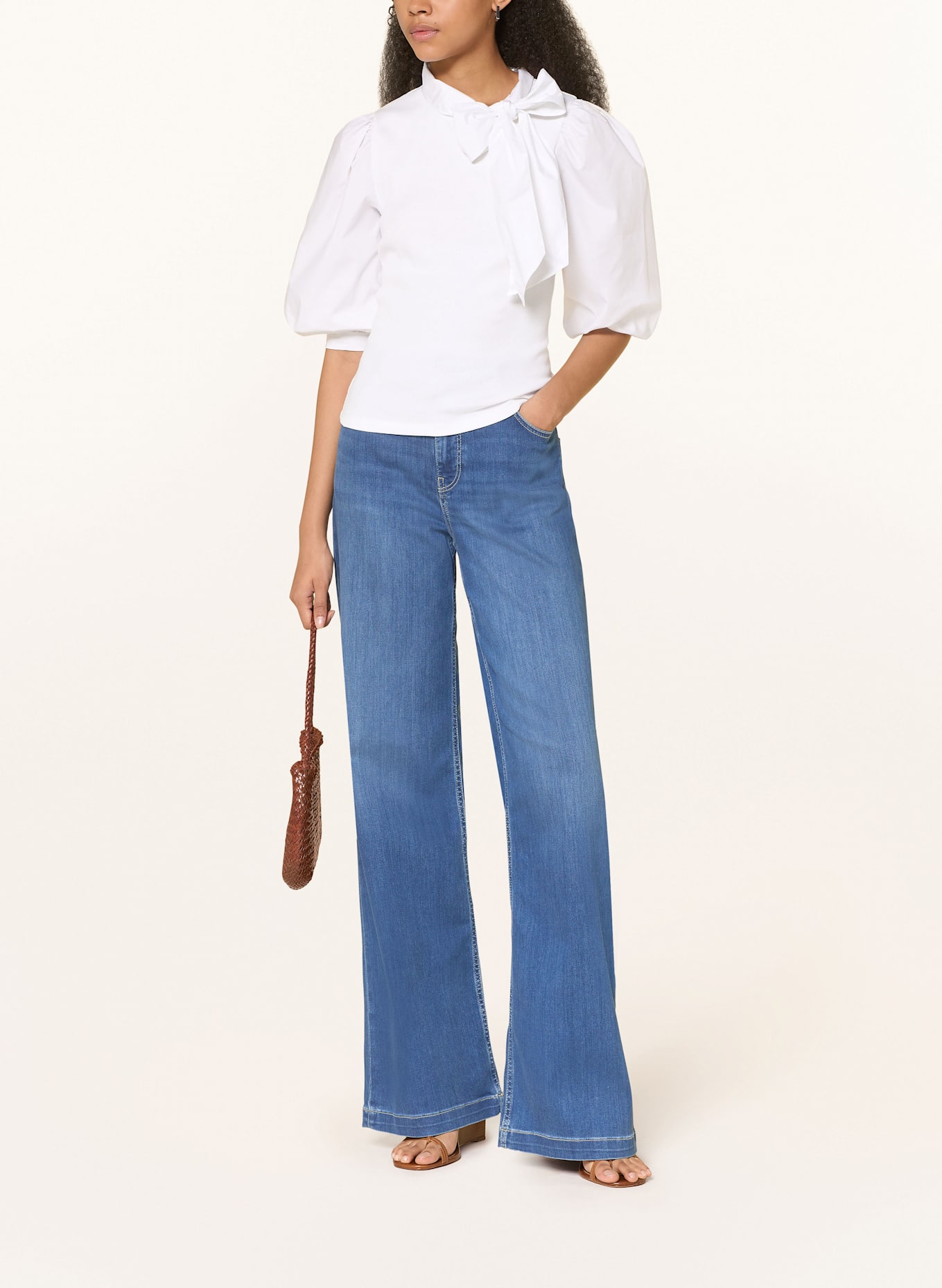 Rich & Royal Schluppenbluse im Materialmix mit 3/4-Arm: WEISS