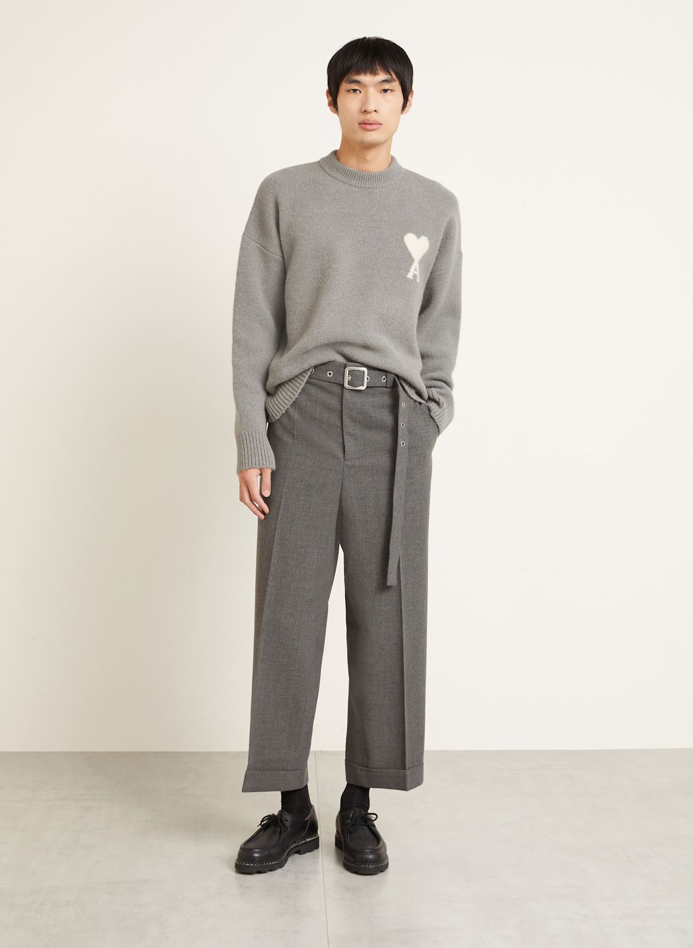 AMI PARIS Pullover mit Alpaka: GRAU / ECRU