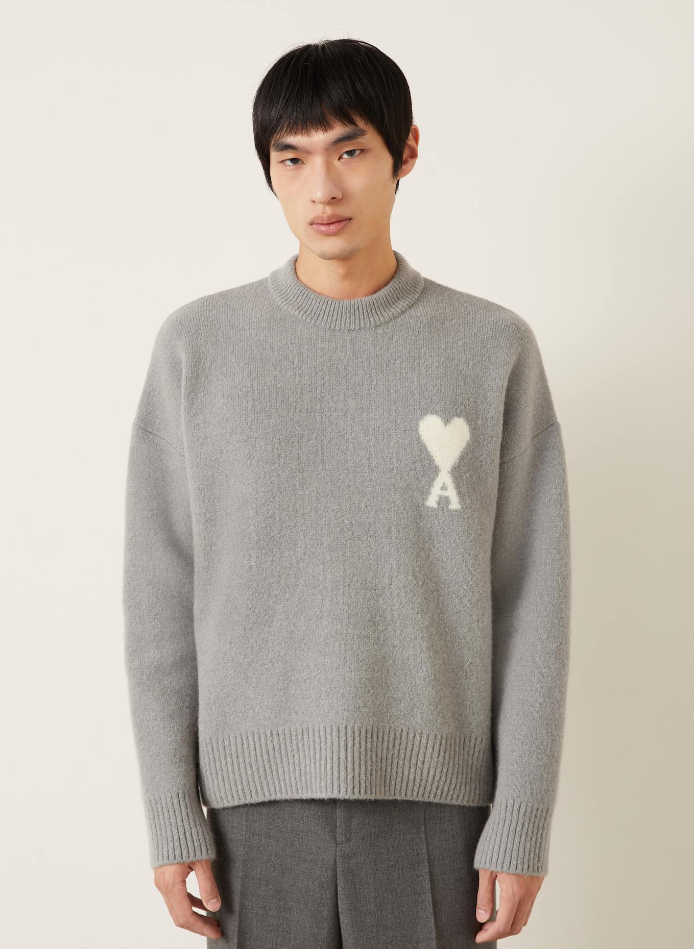 AMI PARIS Pullover mit Alpaka: GRAU / ECRU