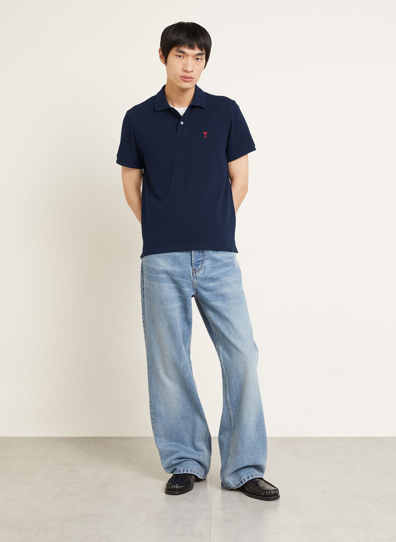 AMI PARIS Piqué-Poloshirt Regular Fit: DUNKELBLAU
