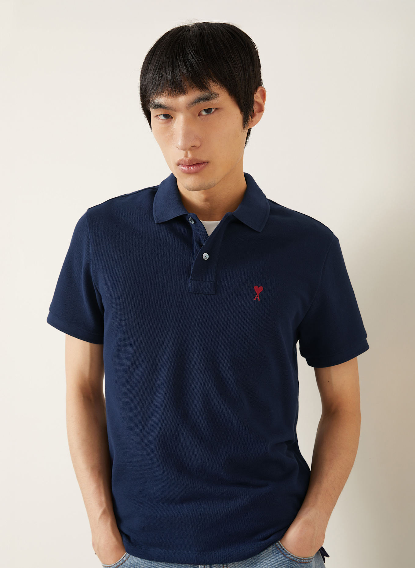 AMI PARIS Piqué-Poloshirt Regular Fit: DUNKELBLAU