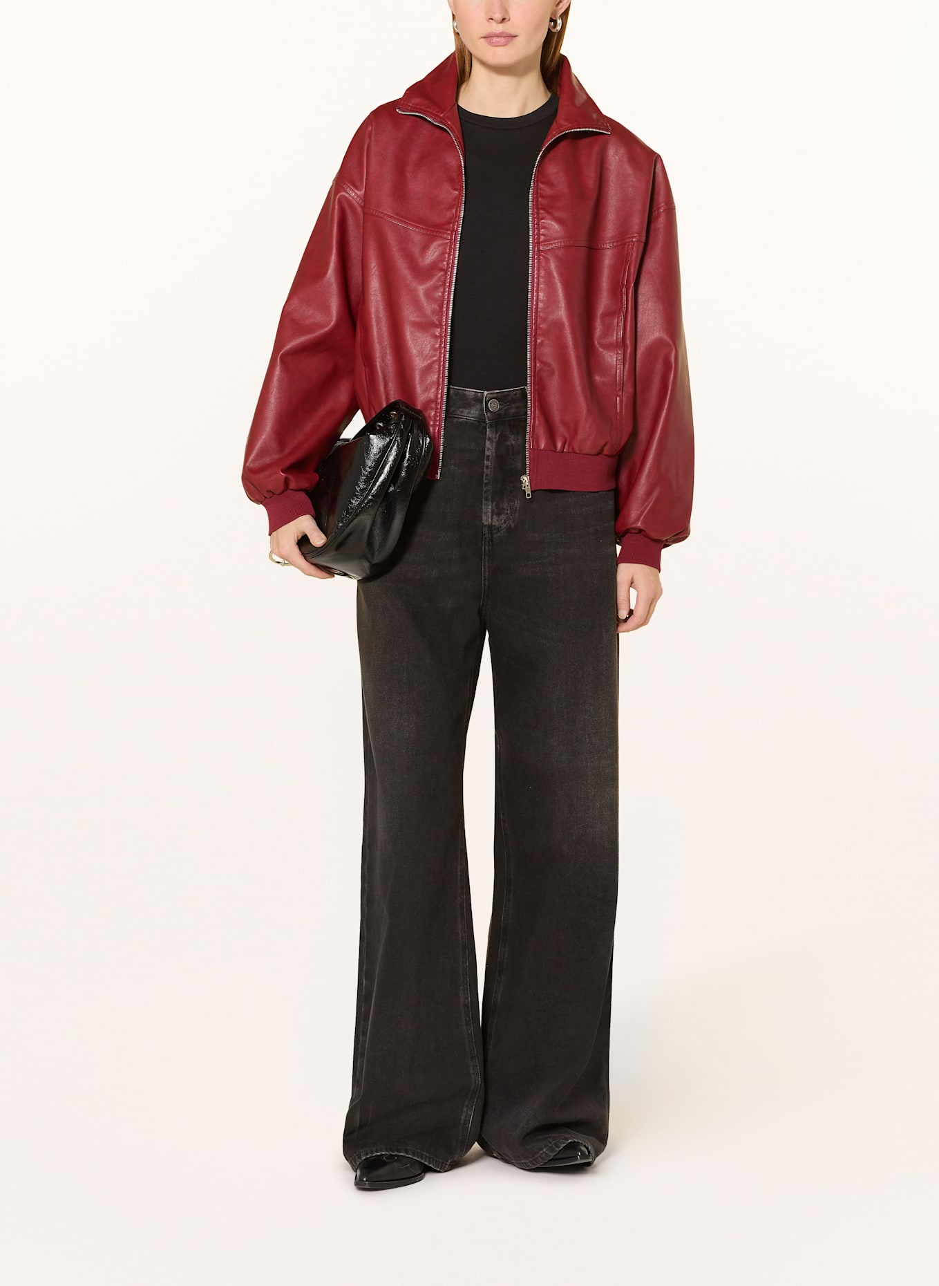 NEO NOIR Veste en cuir CHANDRA: ROUGE FONCÉ