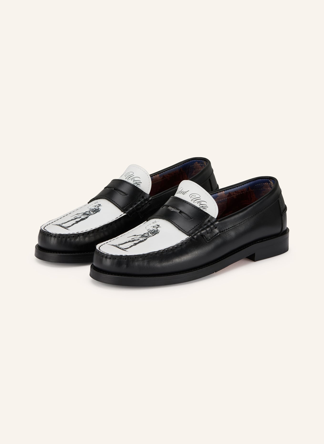 NAKED WOLFE Penny-Loafer RIVIERA: SCHWARZ/ WEISS
