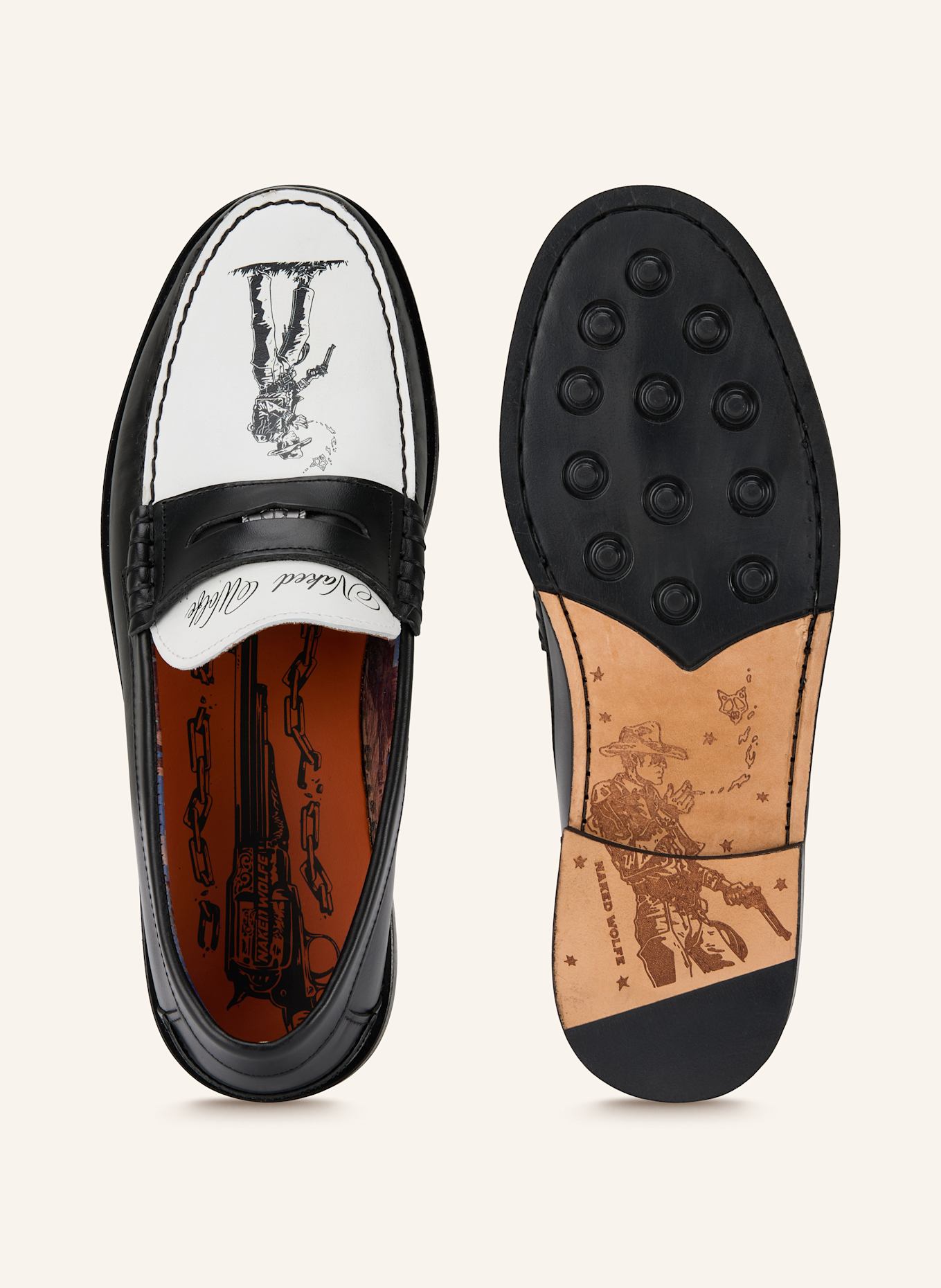 NAKED WOLFE Penny-Loafer RIVIERA: SCHWARZ/ WEISS