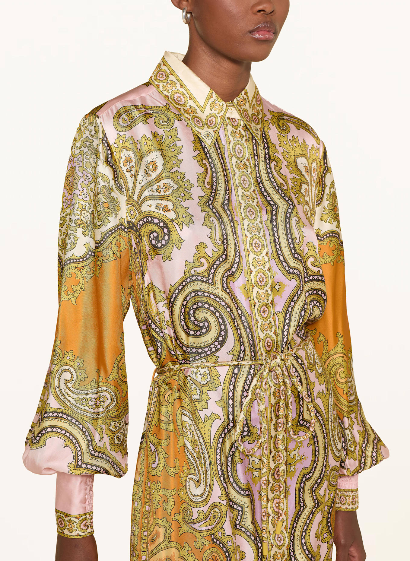 ALÉMAIS Hemdblusenkleid CLEMENZA aus Seide: ORANGE / HELLGRÜN / ROSA