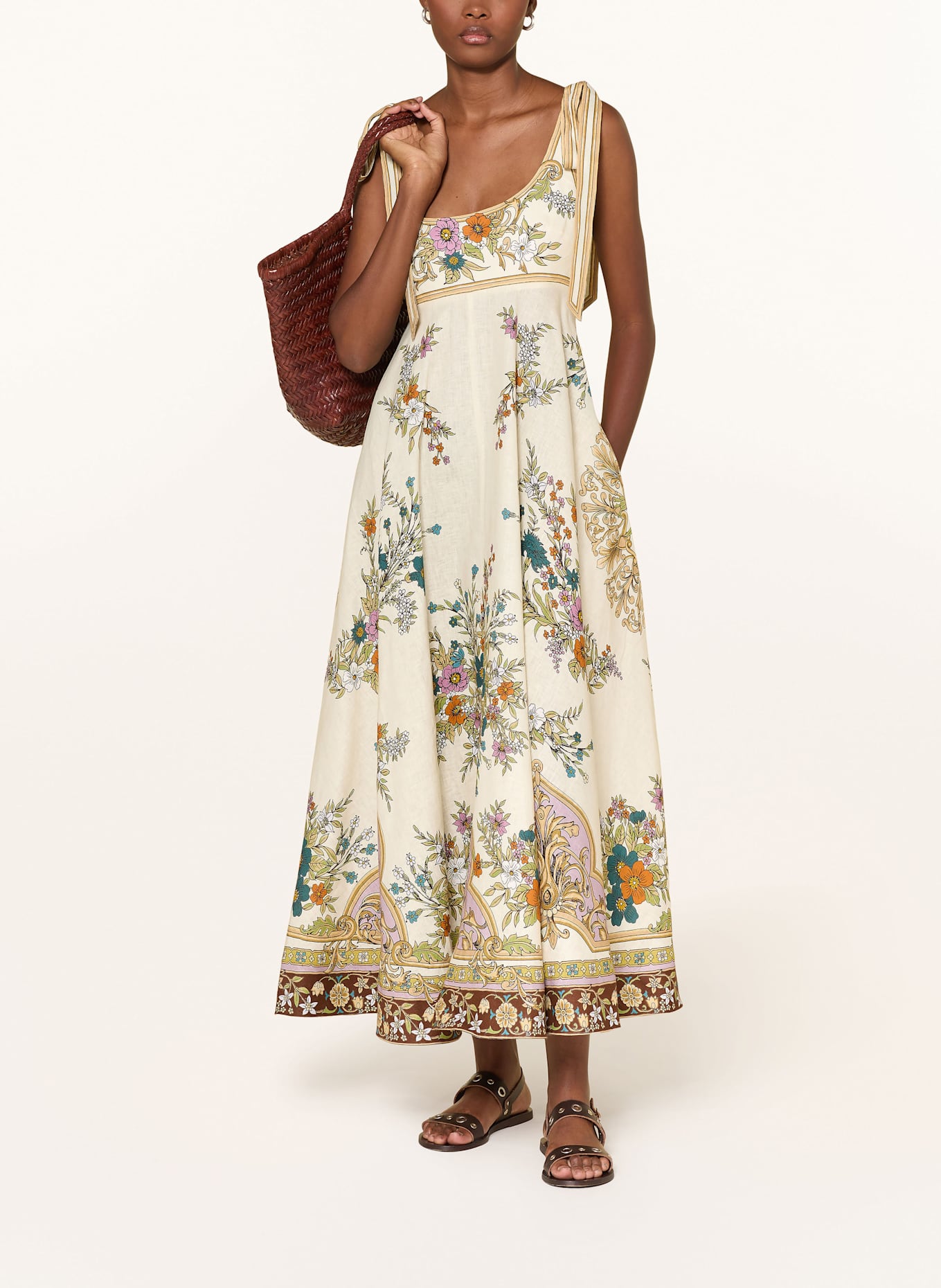 ALÉMAIS Leinenkleid ANTOINETTE: ECRU / BEIGE / HELLGRÜN