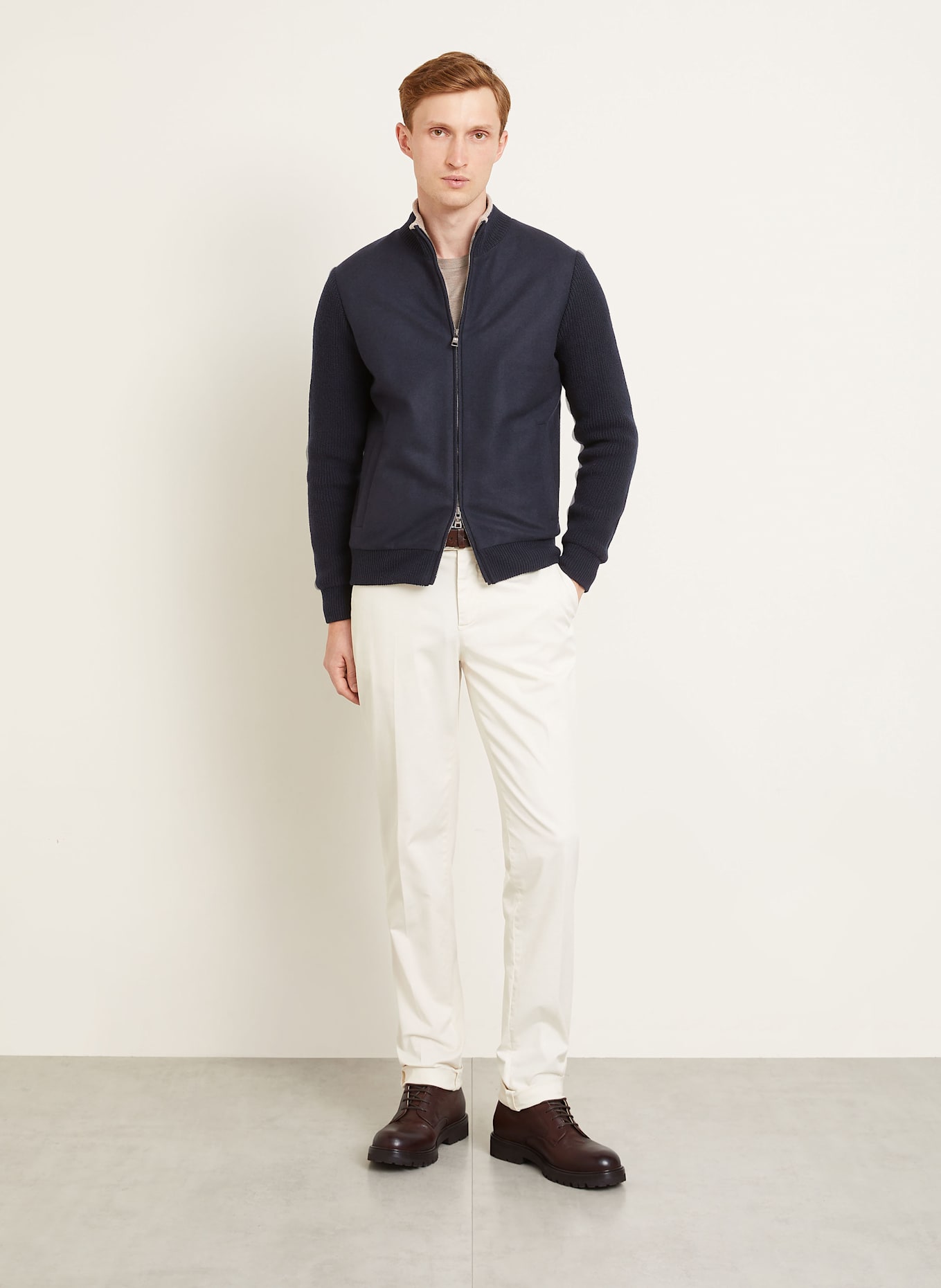 FIORONI Strickjacke im Materialmix: DUNKELBLAU