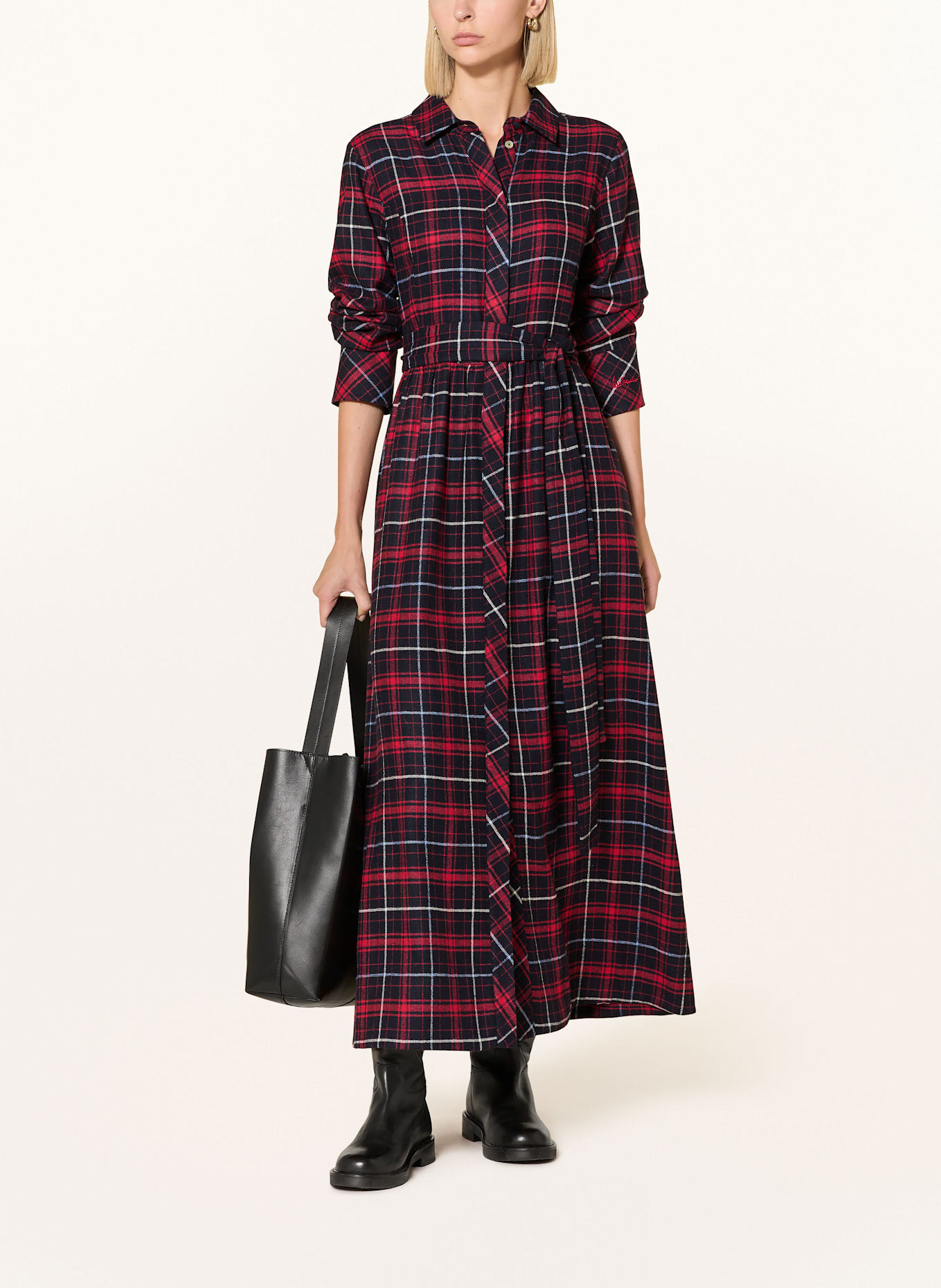 Luis Trenker Hemdblusenkleid LUCRENA: ROT / DUNKELBLAU / WEISS