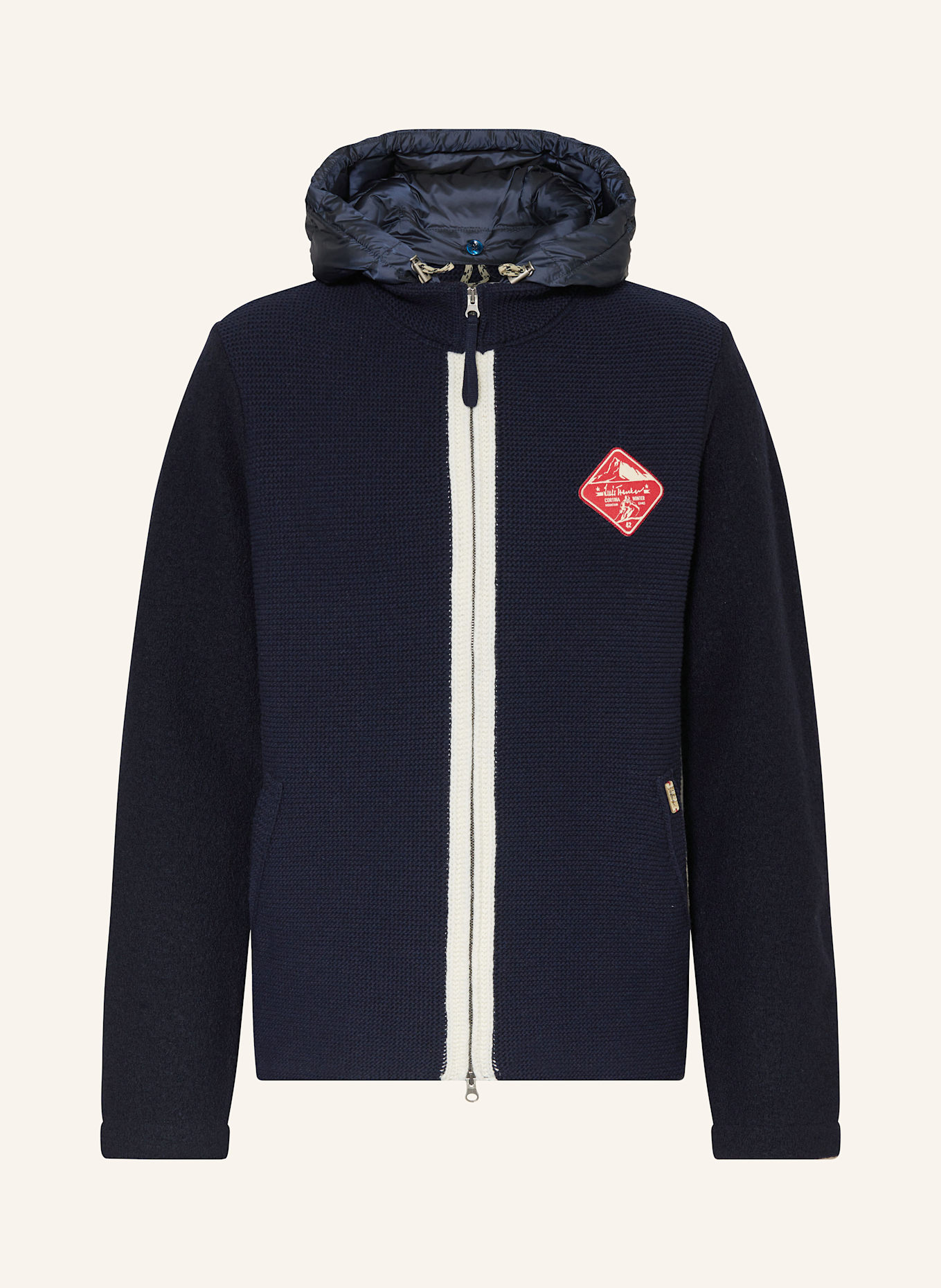 Luis Trenker Strickjacke mit abnehmbarer Kapuze: DUNKELBLAU / WEISS