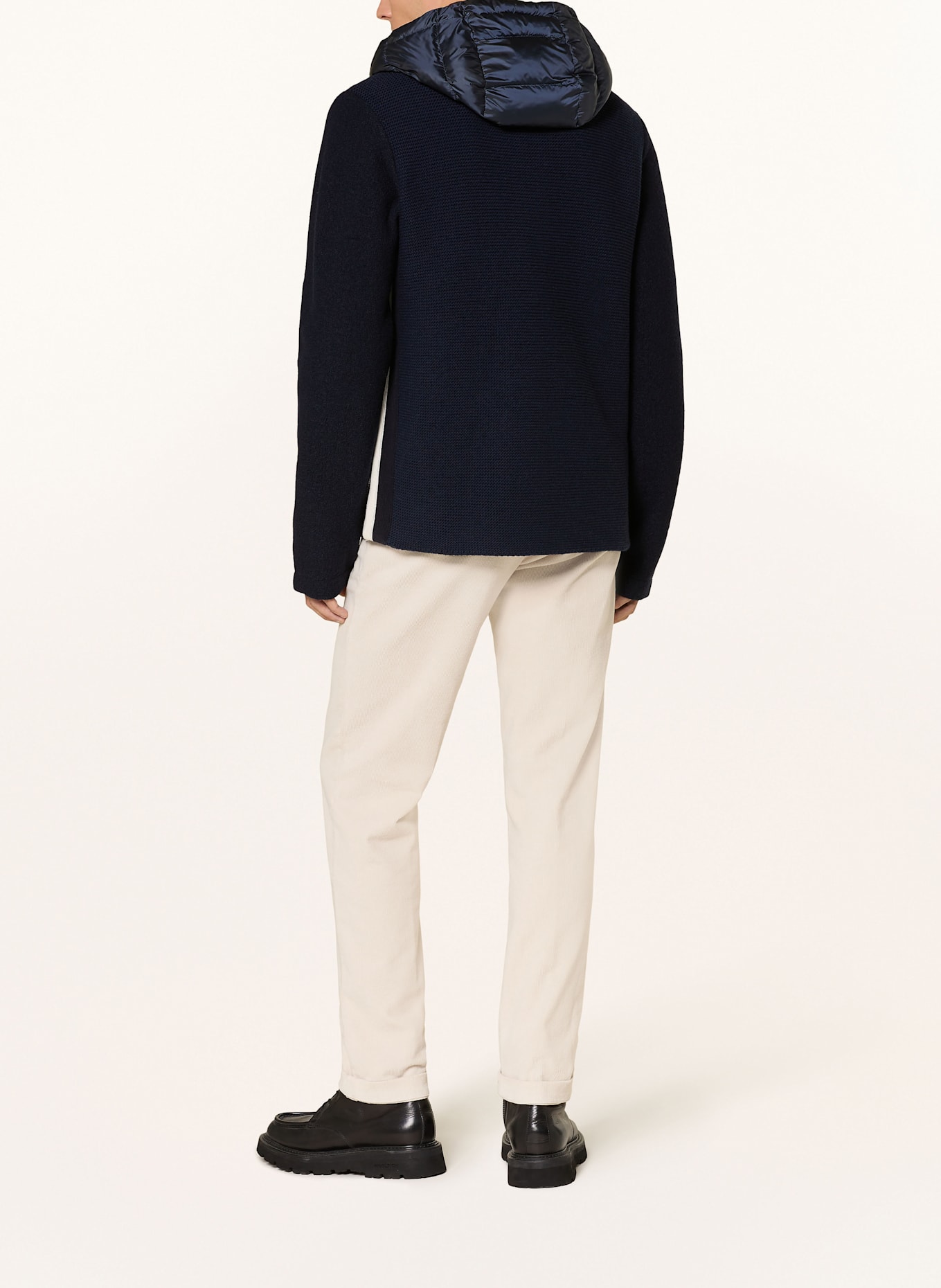 Luis Trenker Strickjacke mit abnehmbarer Kapuze: DUNKELBLAU / WEISS