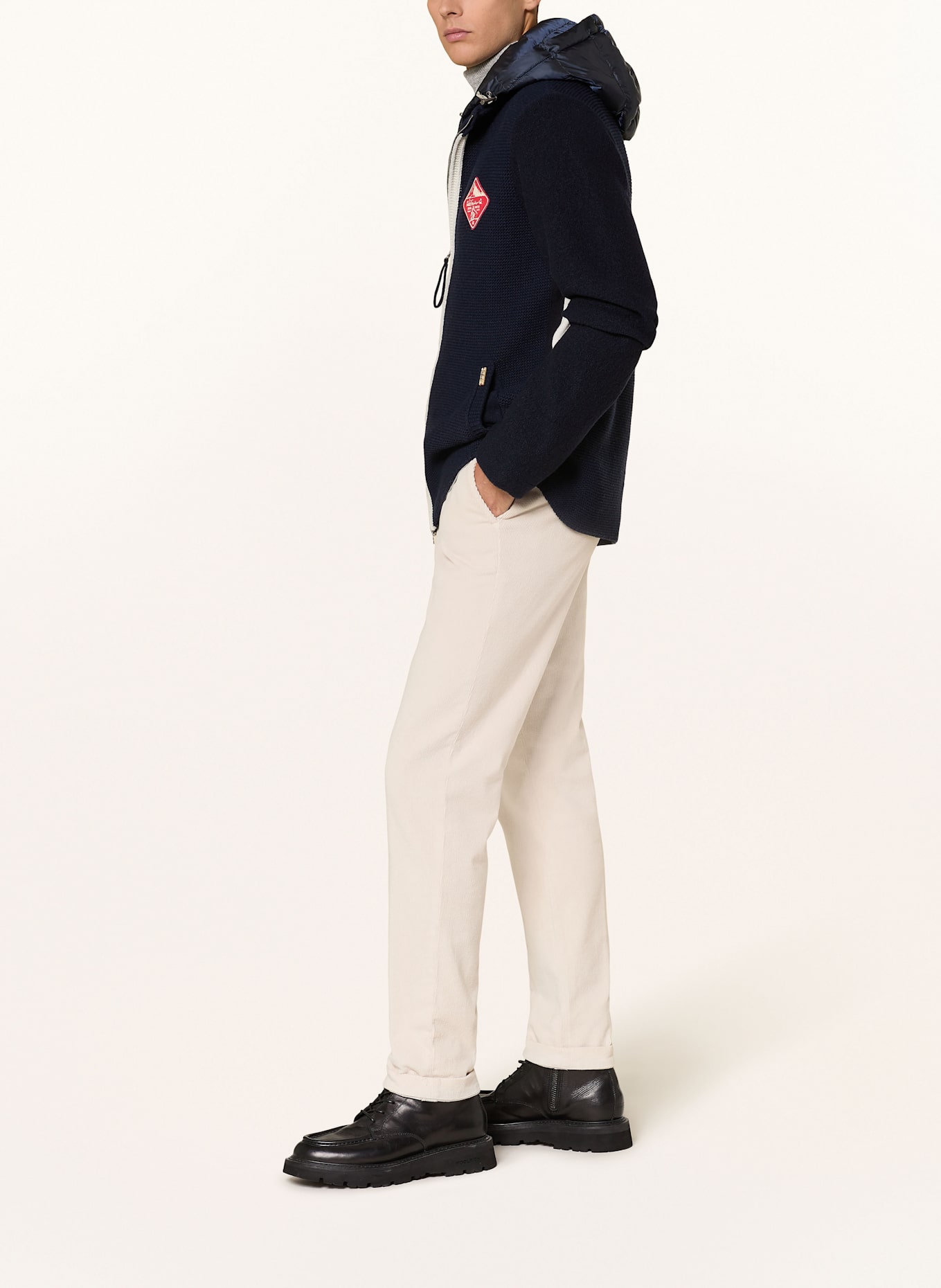 Luis Trenker Strickjacke mit abnehmbarer Kapuze: DUNKELBLAU / WEISS