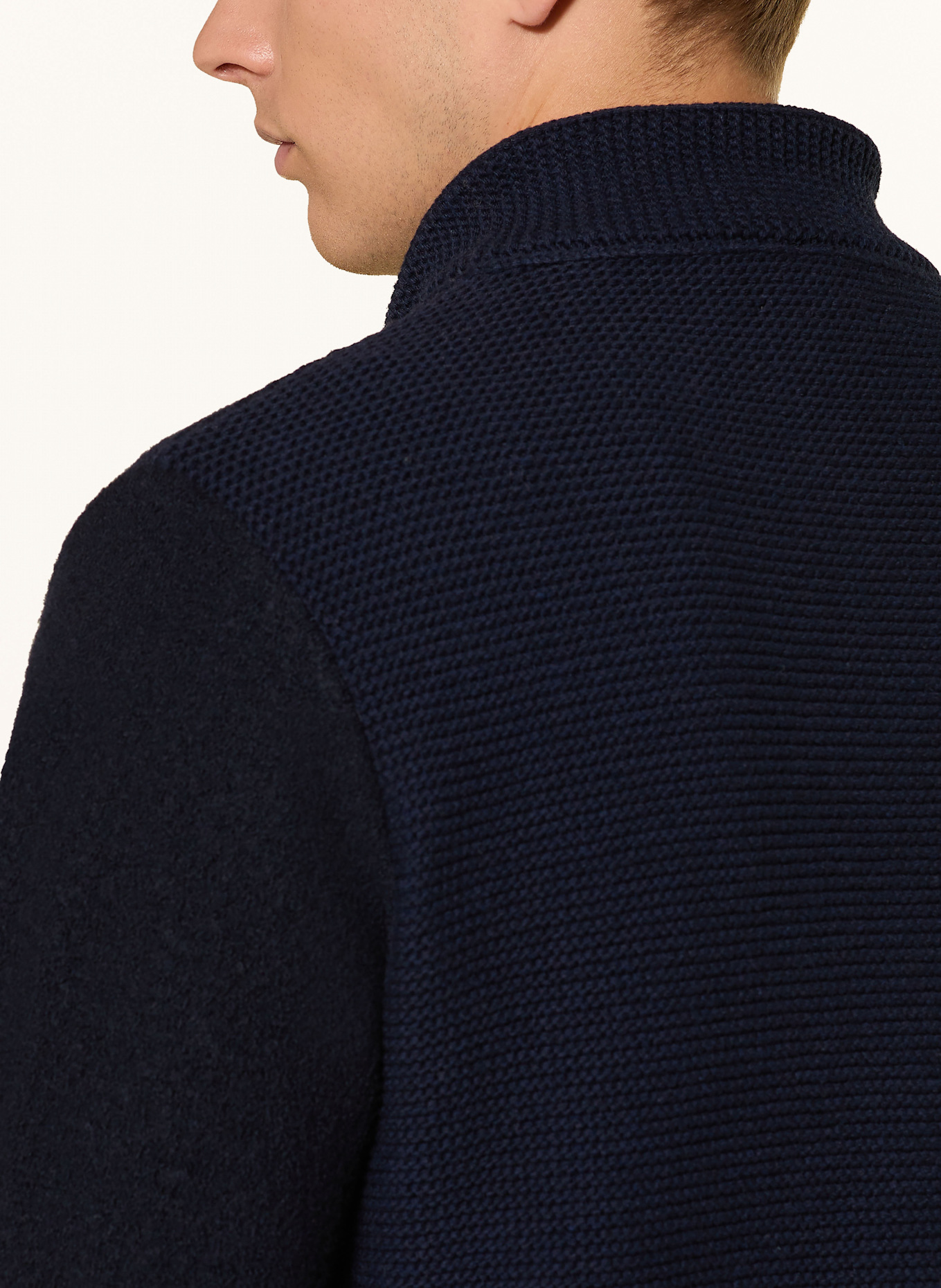 Luis Trenker Strickjacke mit abnehmbarer Kapuze: DUNKELBLAU / WEISS