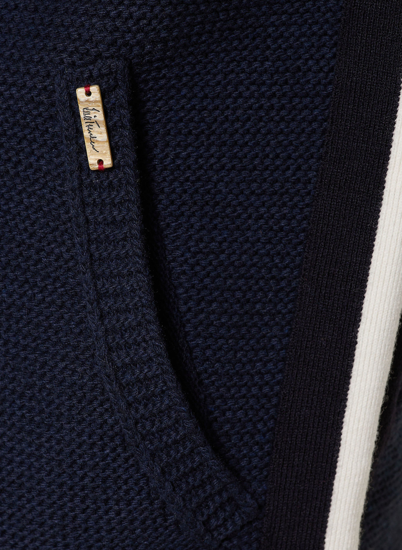 Luis Trenker Strickjacke mit abnehmbarer Kapuze: DUNKELBLAU / WEISS