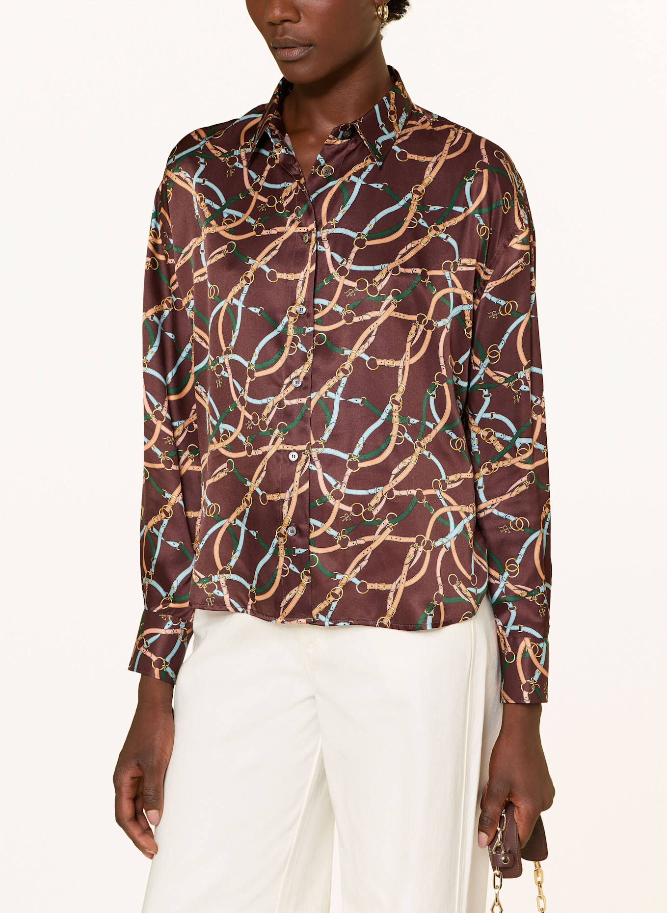 ROBERT FRIEDMAN Hemdbluse RENEE aus Seide: BRAUN / GRÜN / HELLBLAU