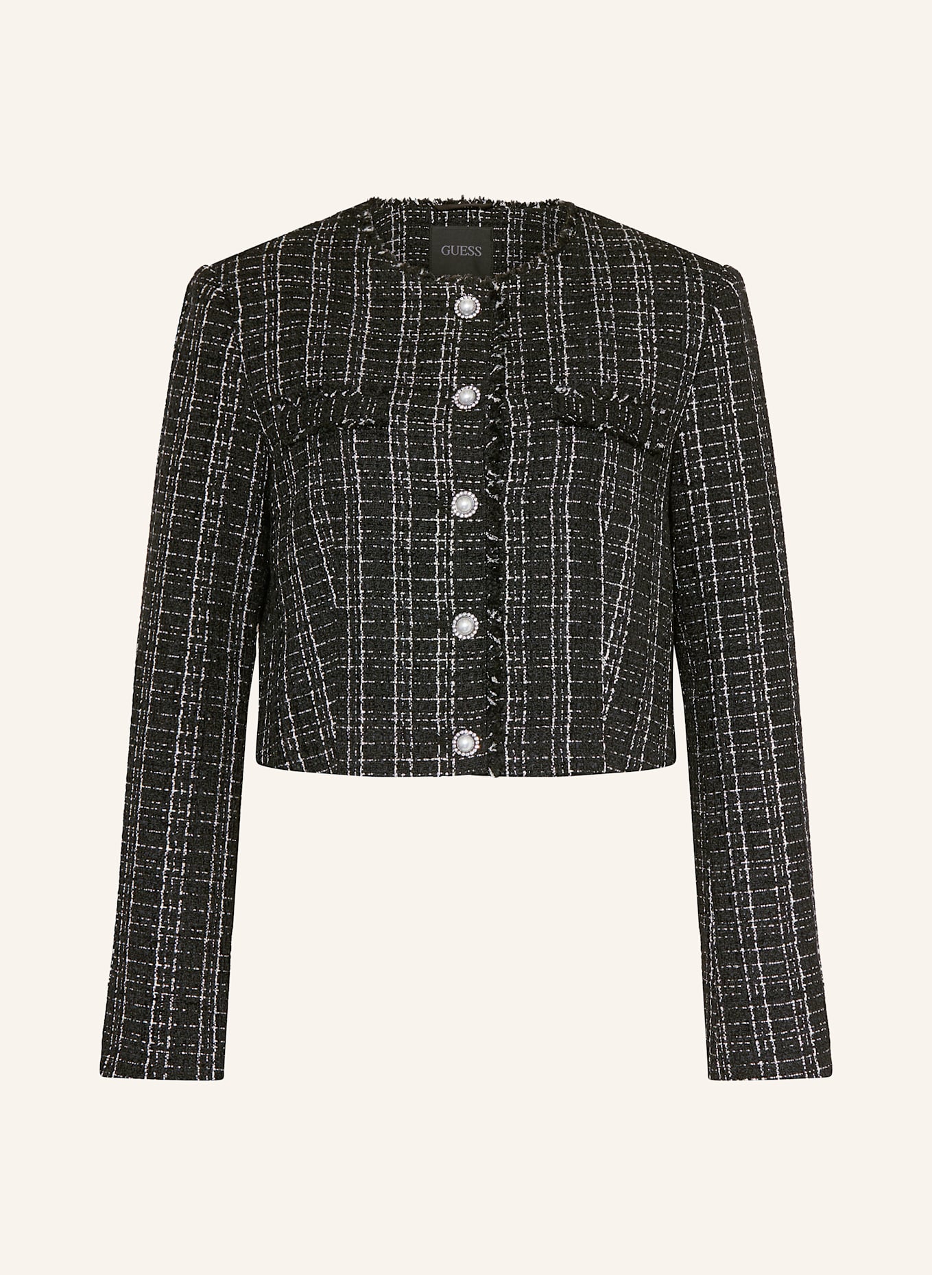 GUESS Tweed-Jacke SANDRA mit Glitzergarn: SCHWARZ / SILBER