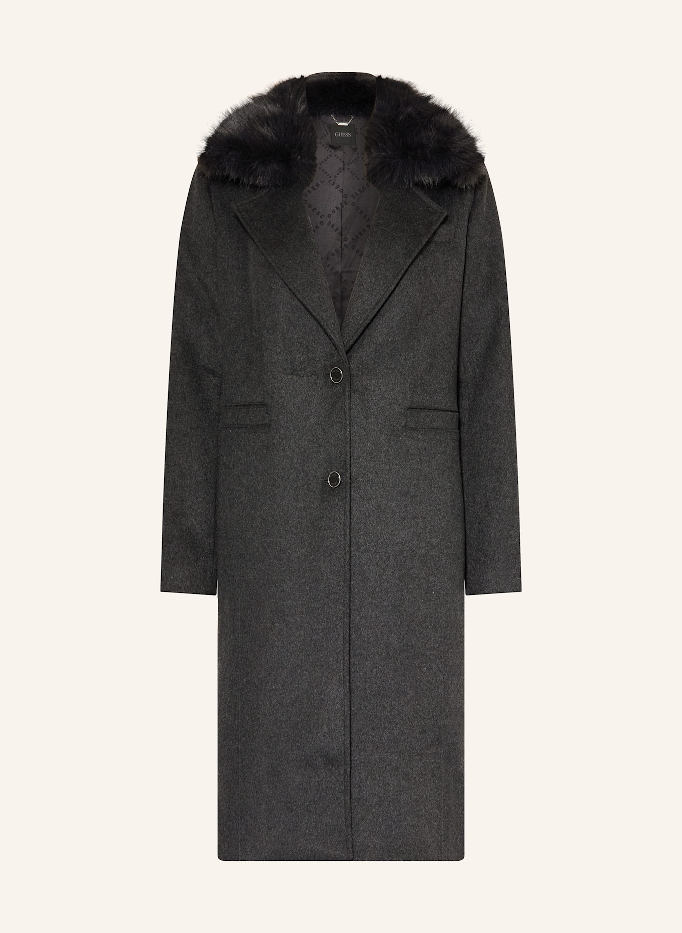 GUESS Mantel KAROLE mit abnehmbarem Kunstpelz: DUNKELGRAU