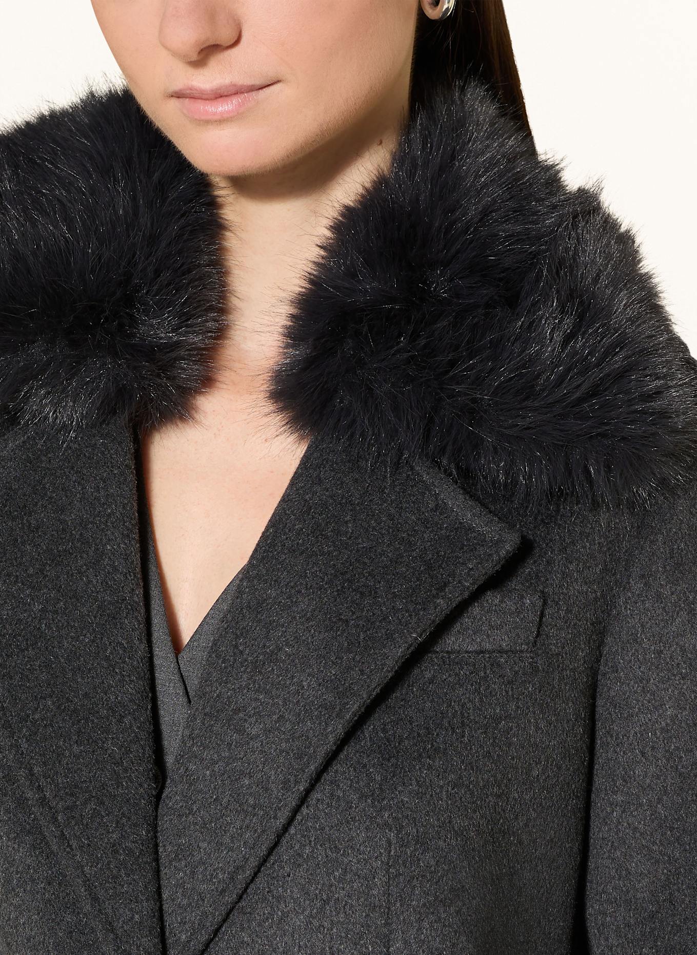 GUESS Mantel KAROLE mit abnehmbarem Kunstpelz: DUNKELGRAU