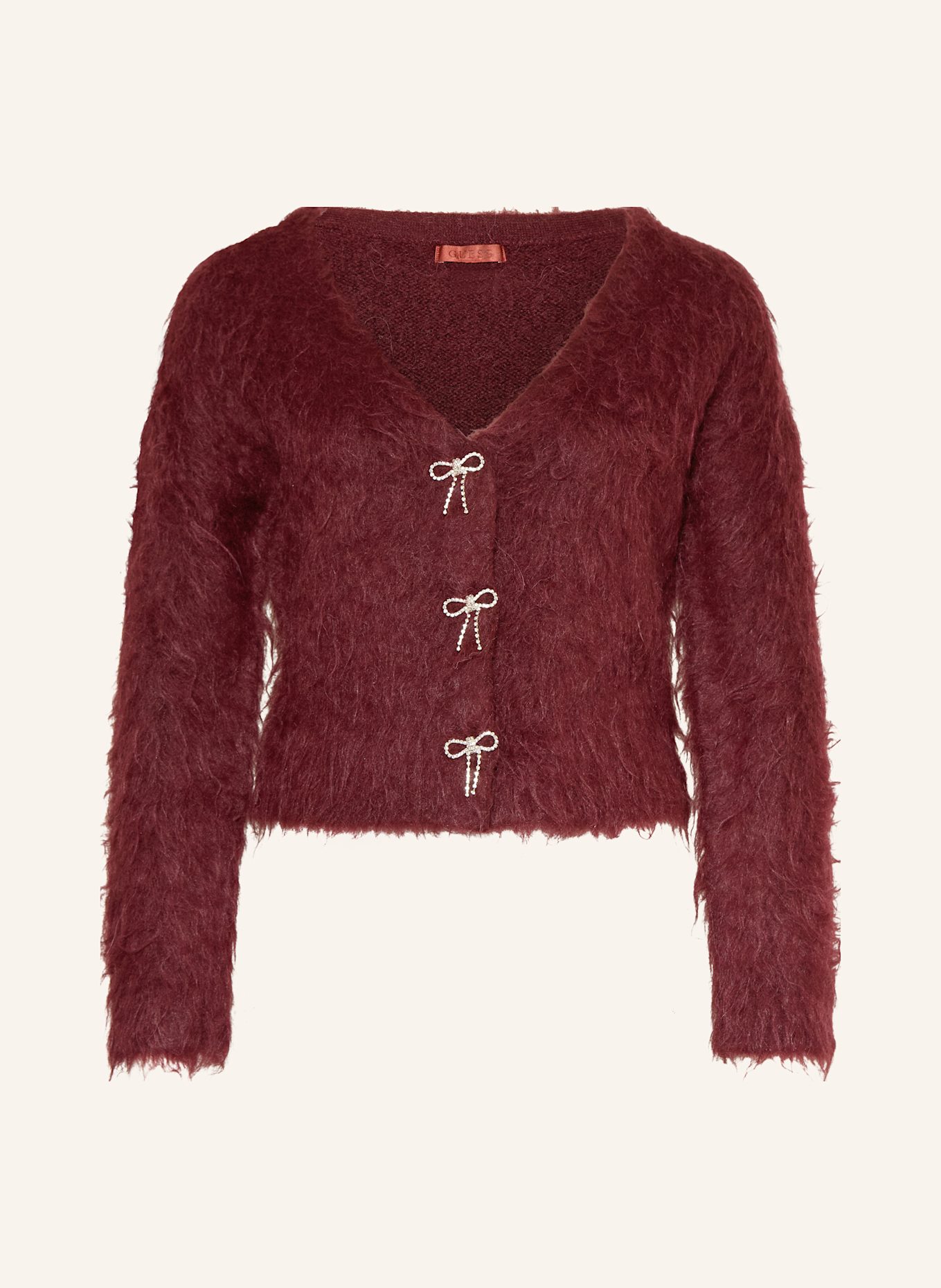 GUESS Strickjacke TOMIKO mit Schmucksteinen: DUNKELROT