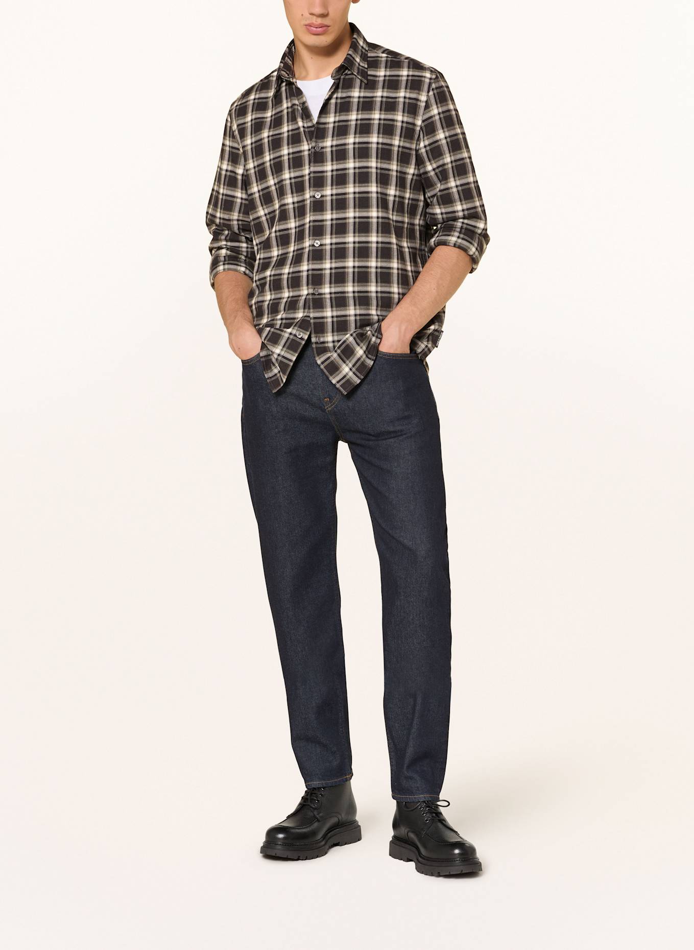 Marc O'Polo Hemd Regular Fit: DUNKELGRAU / WEISS / OLIV