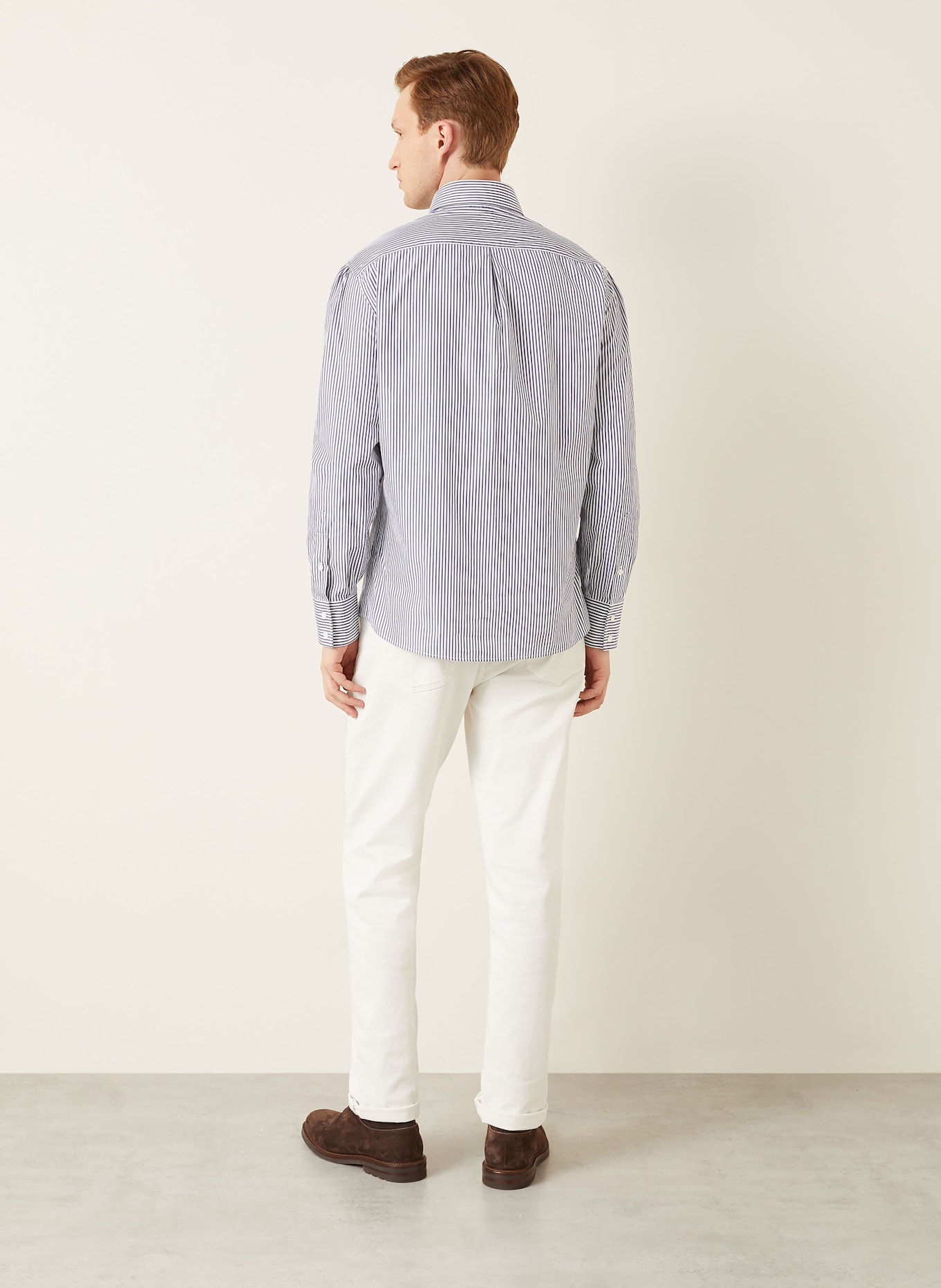 BRUNELLO CUCINELLI Hemd Basic Fit: WEISS / DUNKELBLAU