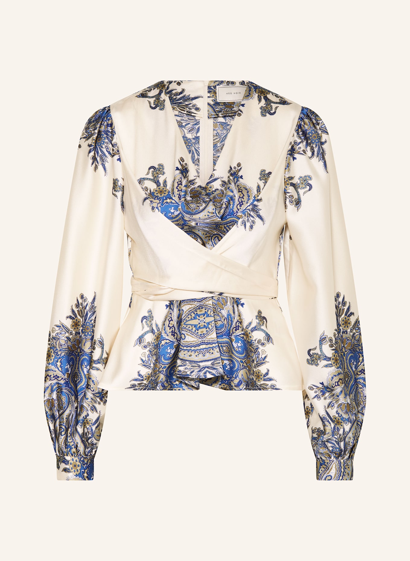 NEO NOIR Satinbluse RISTA: ECRU / BLAU