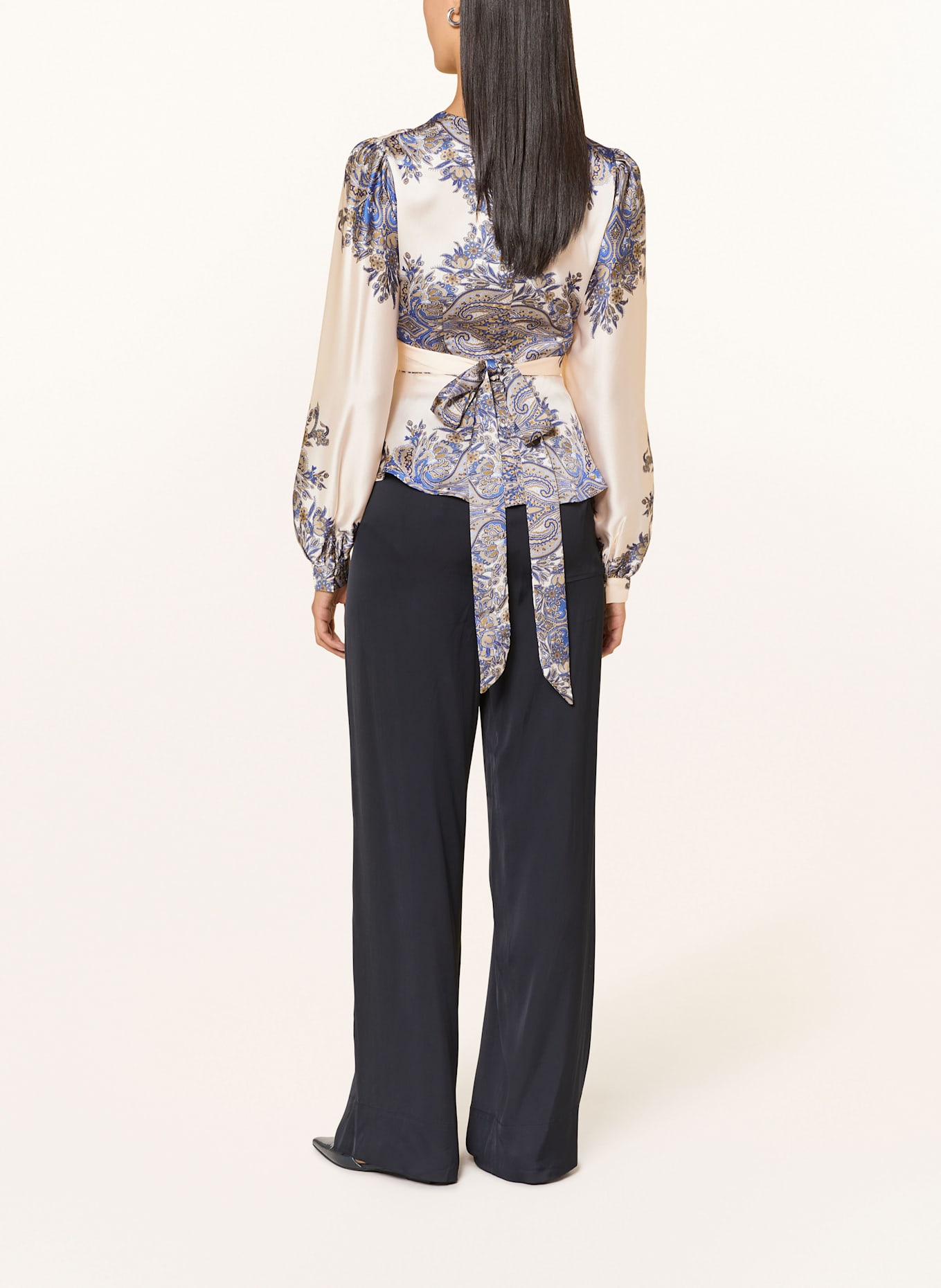 NEO NOIR Satinbluse RISTA: ECRU / BLAU