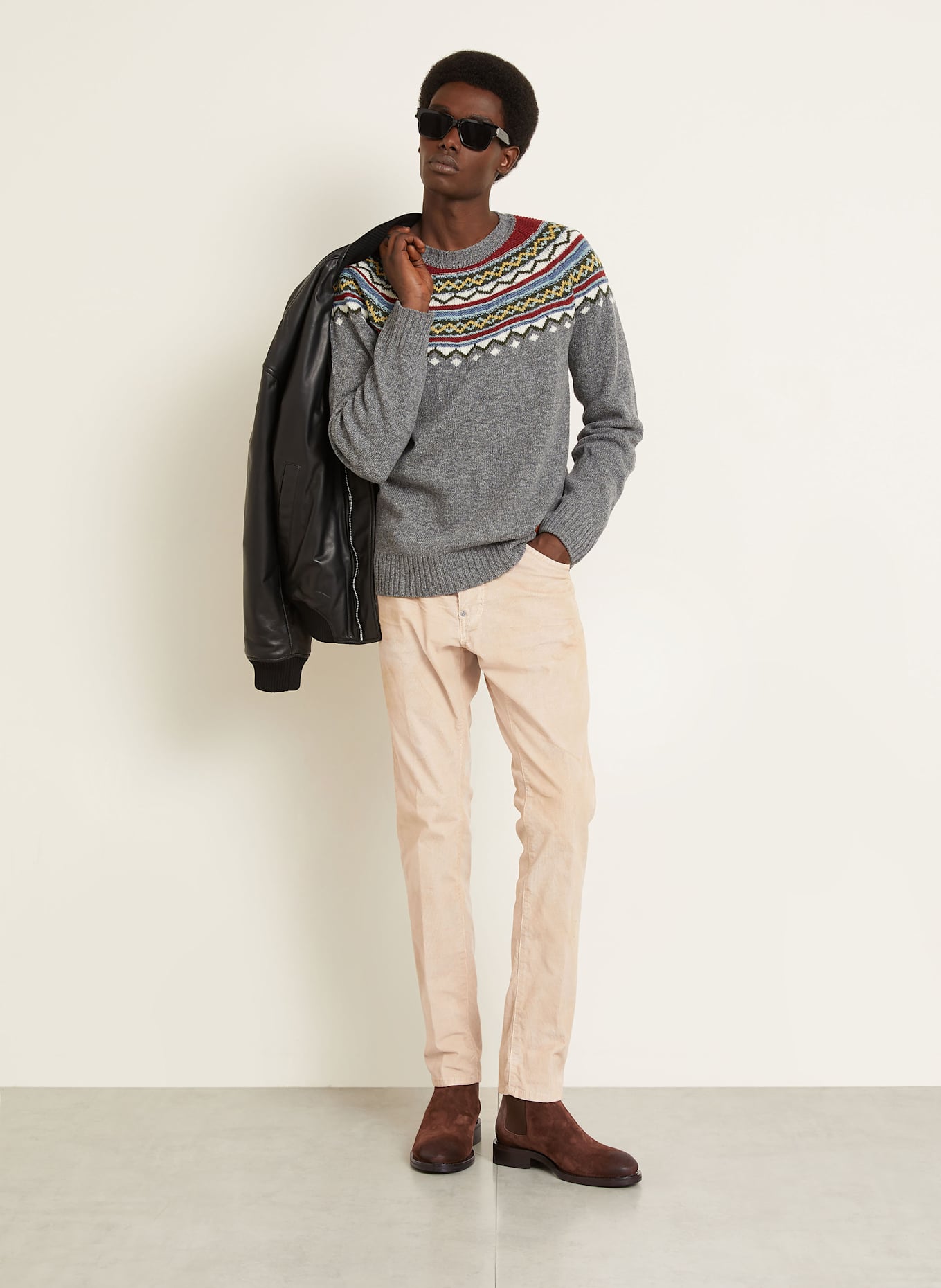 DSQUARED2 Sweter: SZARY / CIEMNOCZERWONY / ZIELONY