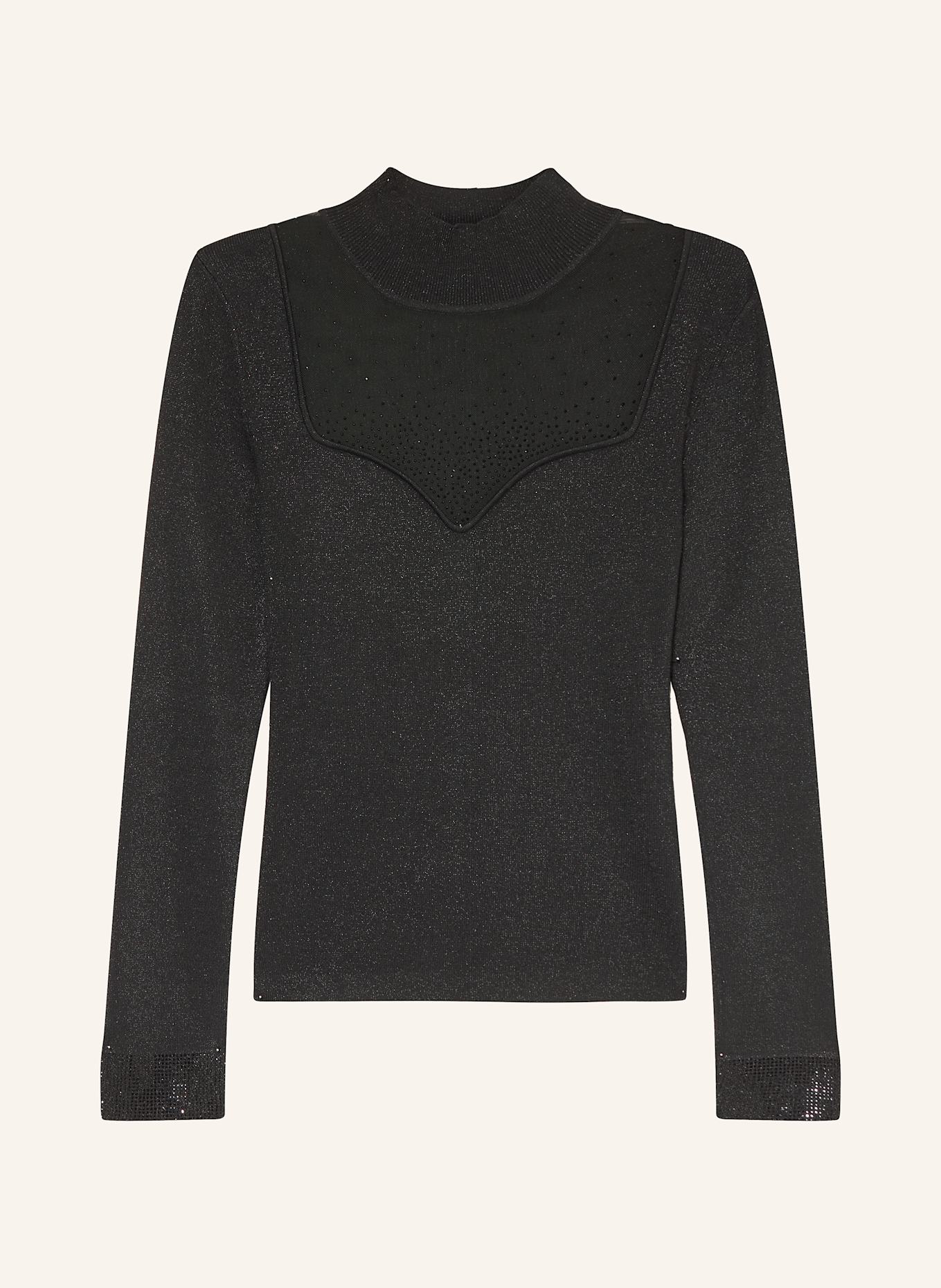 GUESS Lonsgsleeve mit Mesh und Schmucksteinen: SCHWARZ