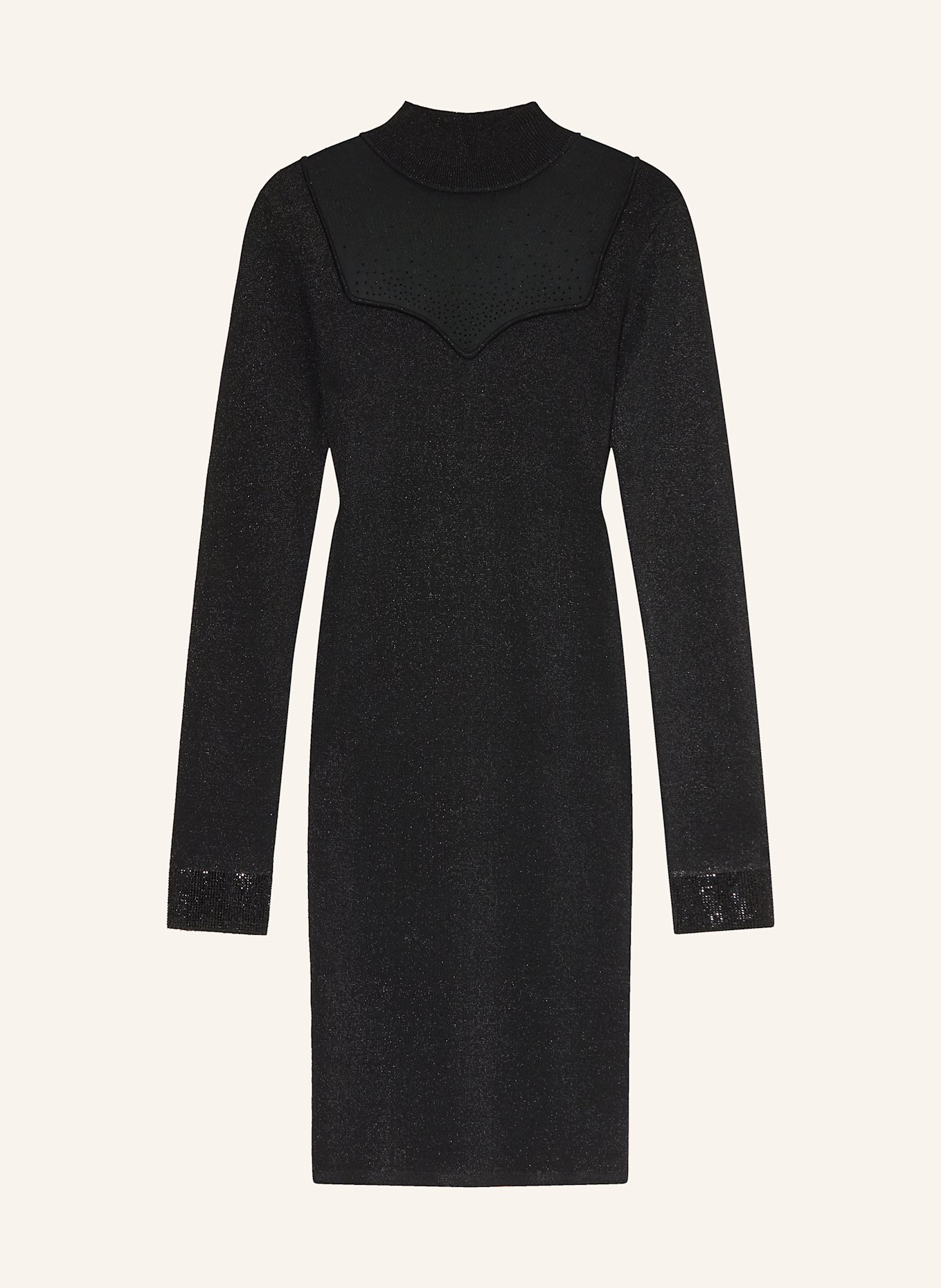 GUESS Pletené šaty LUCY s třpytivou přízí a ozdobnými kamínky: ČERNÁ