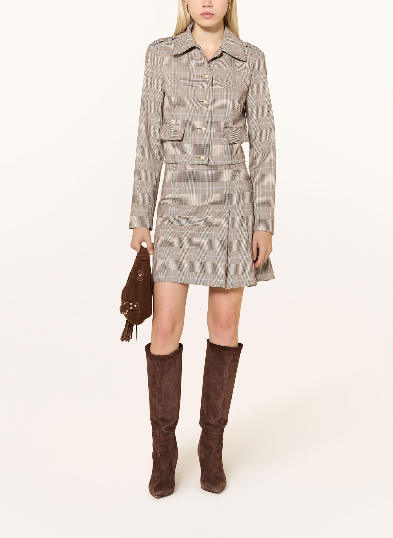 GUESS Kastenjacke GERALDINE: DUNKELBRAUN / ECRU / HELLBLAU