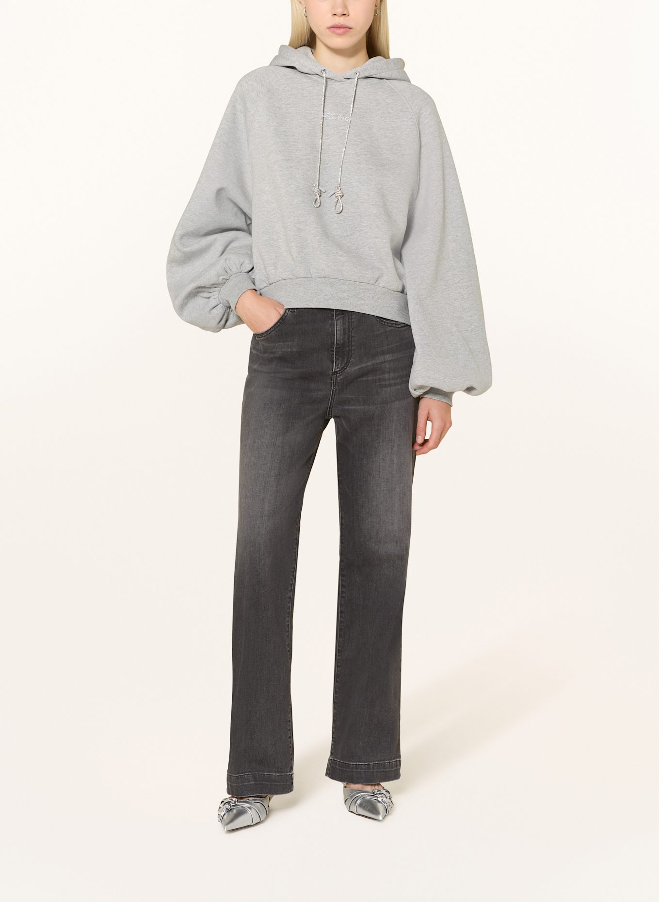 GUESS Hoodie with decorative gems: LIGHT GRAY