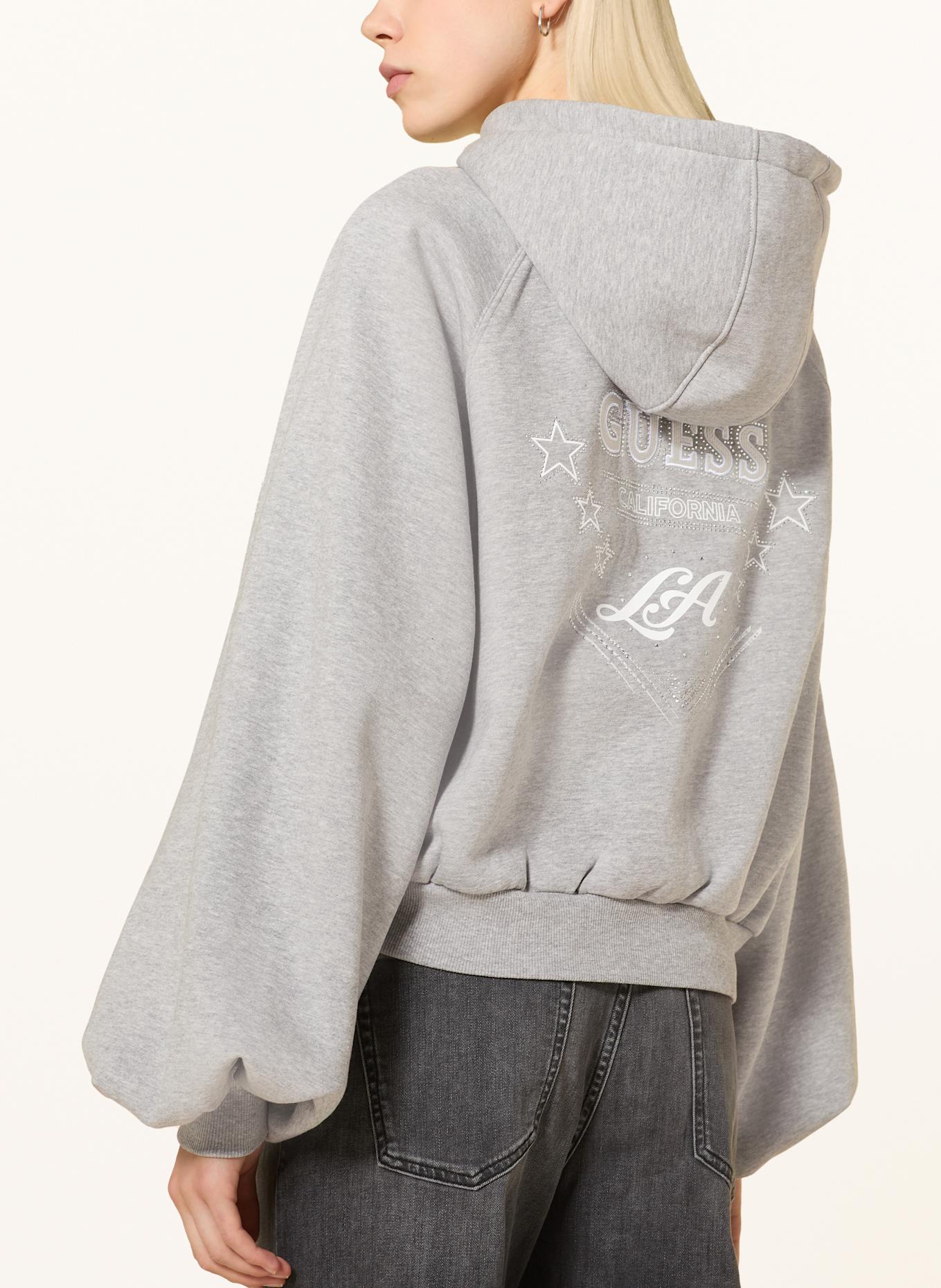GUESS Hoodie with decorative gems: LIGHT GRAY