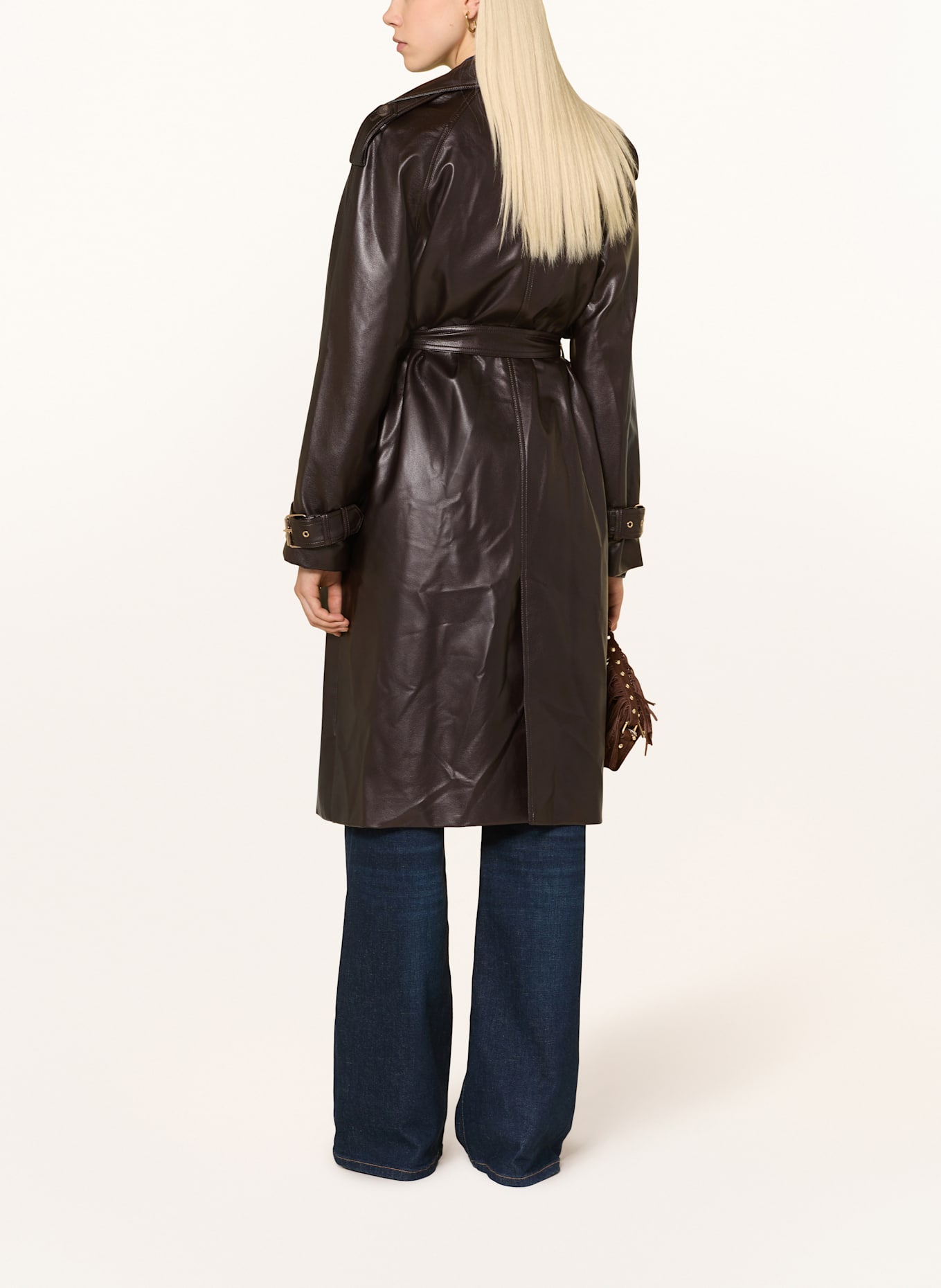 GUESS BIANKA trench coat in leather look: DARK BROWN