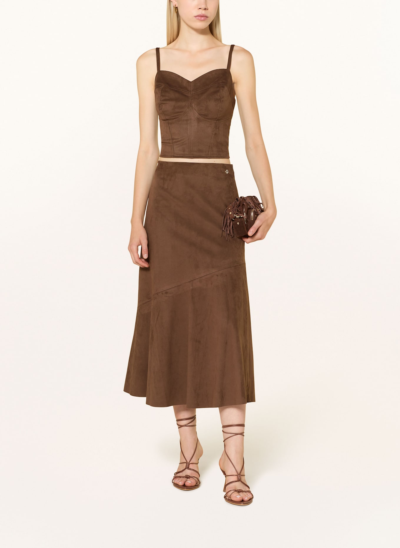 GUESS Sukně NUNZIA v koženém vzhledu: TMAVĚ HNĚDÁ