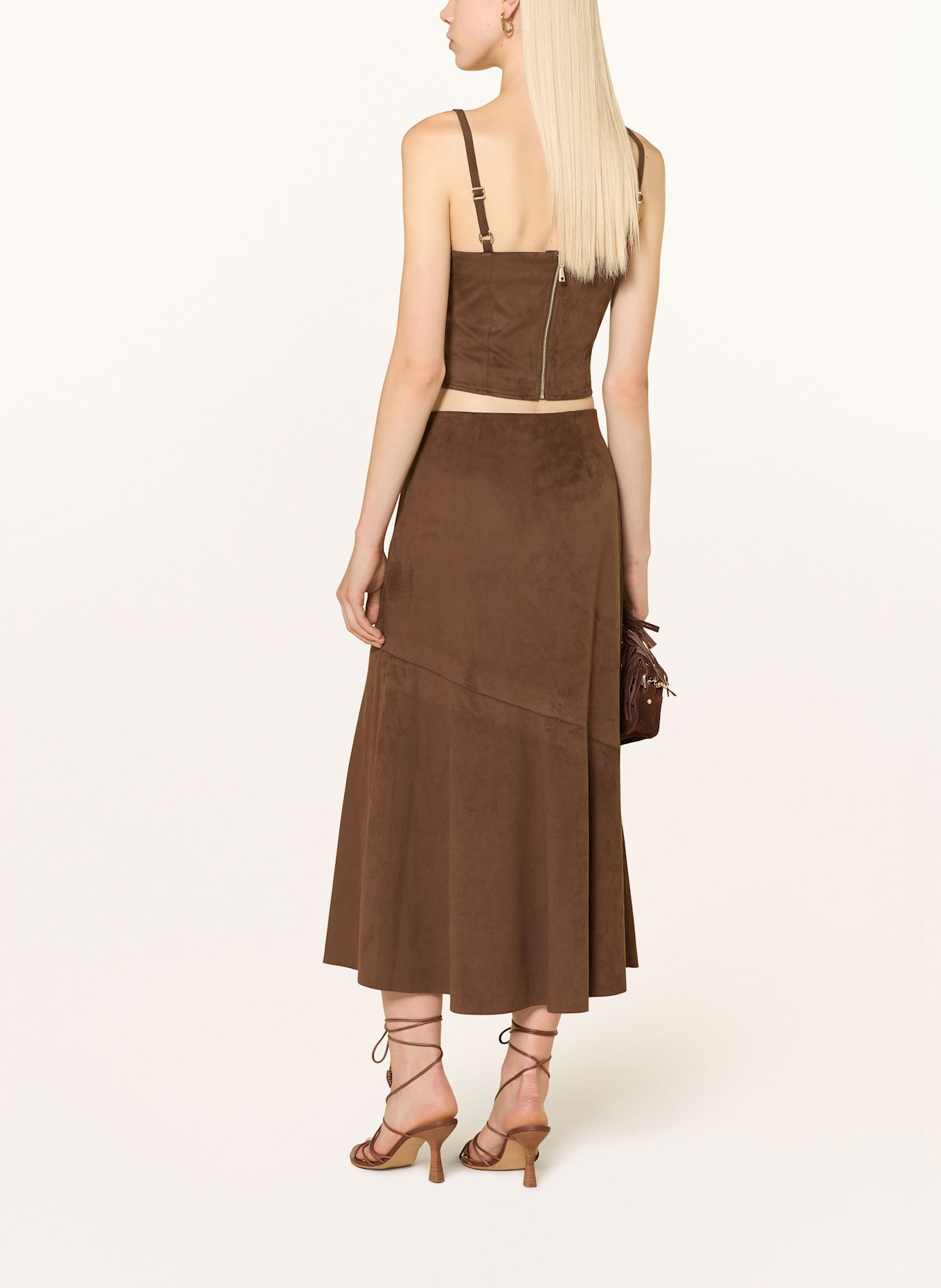 GUESS Sukně NUNZIA v koženém vzhledu: TMAVĚ HNĚDÁ