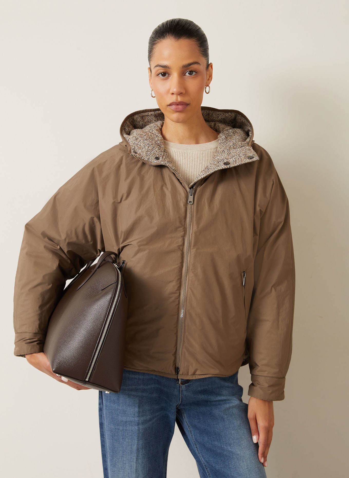 BRUNELLO CUCINELLI Daunenjacke: BEIGE / ECRU / SCHWARZ