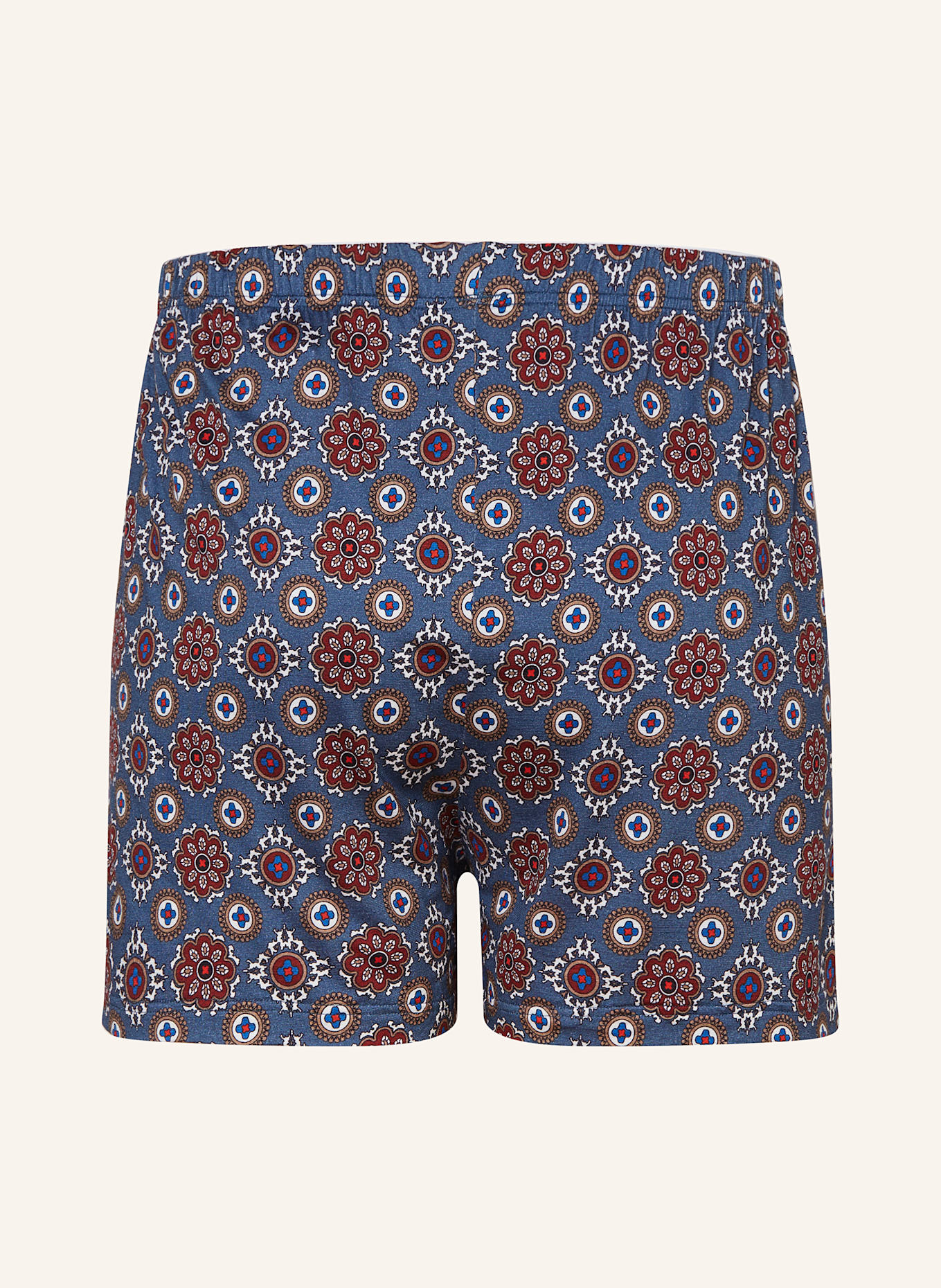 mey Boxershorts Serie ELEGANT PATTERN: BLAU / DUNKELROT / WEISS