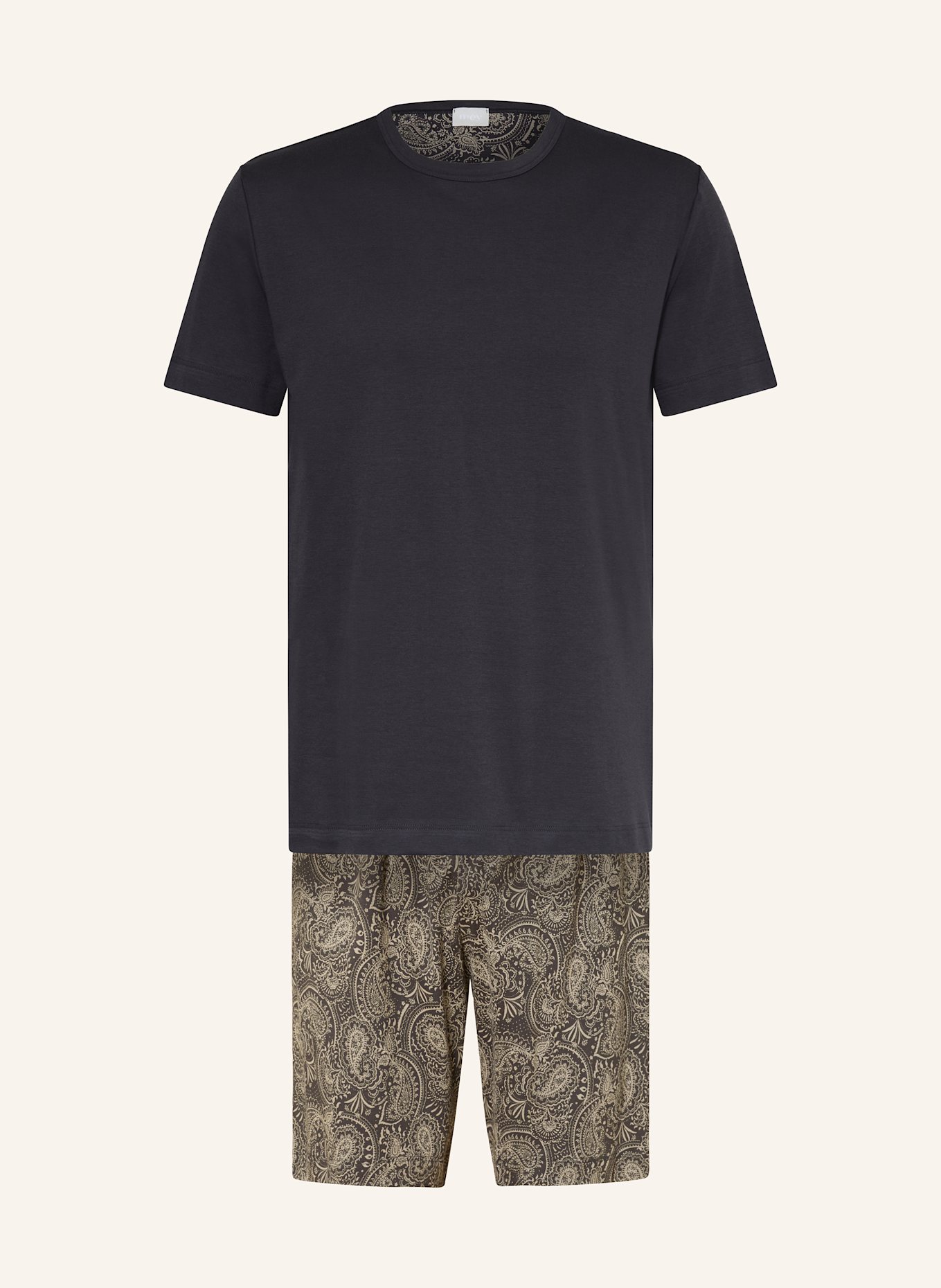 mey Shorty-Schlafanzug Serie EVENING PAISLEY: DUNKELGRAU / TAUPE